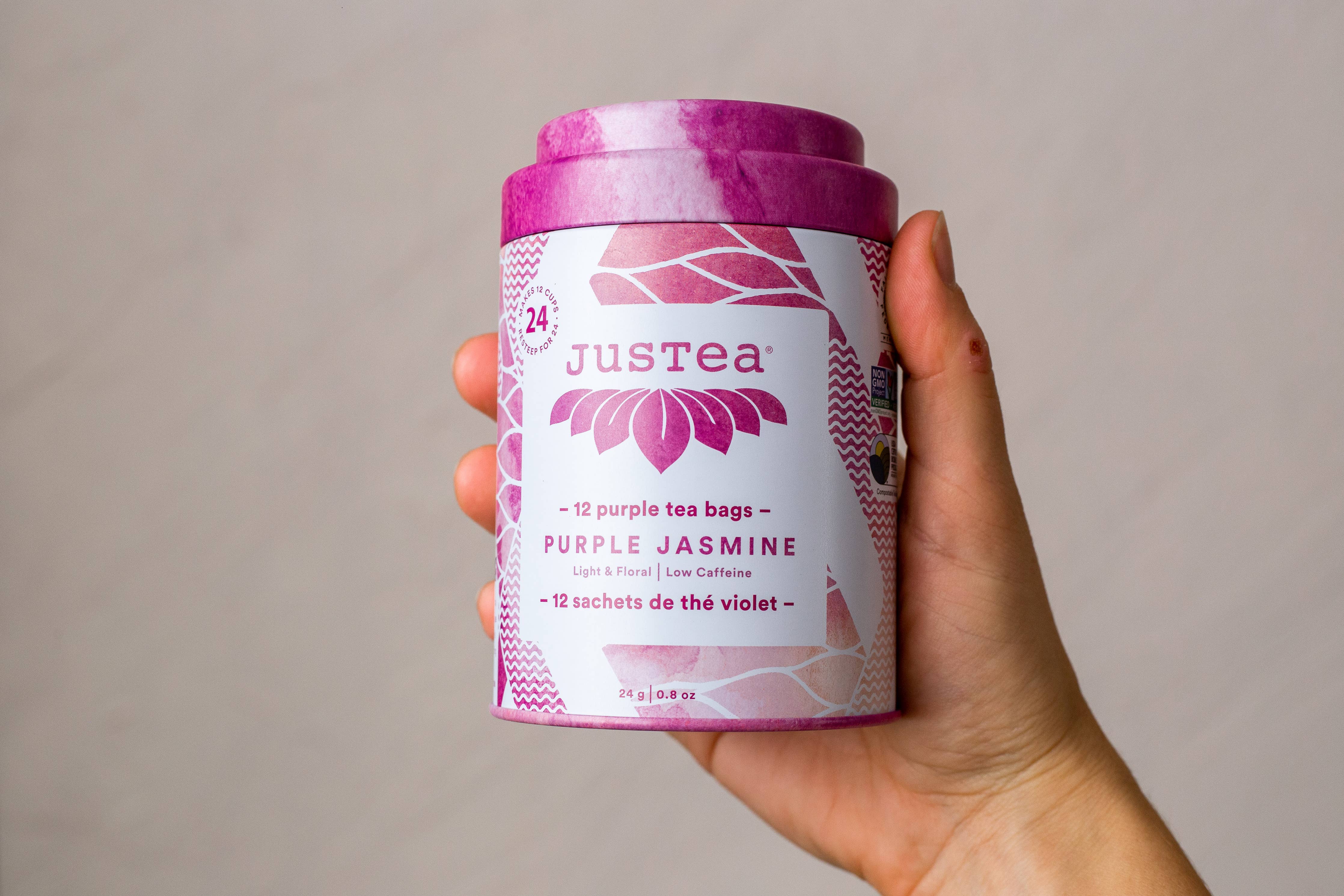 JusTea - Purple Jasmine Tea Bag Tin - Organic, Fair-Trade, Purple Tea