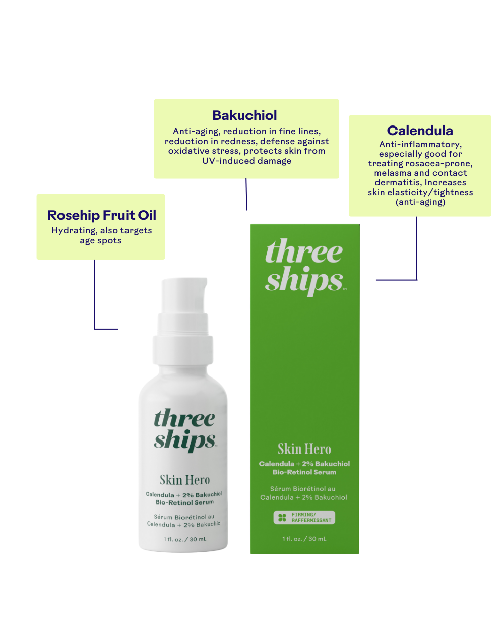 Three Ships - SkinHero™ Calendula + 2% Bakuchiol Bio-Retinol Serum