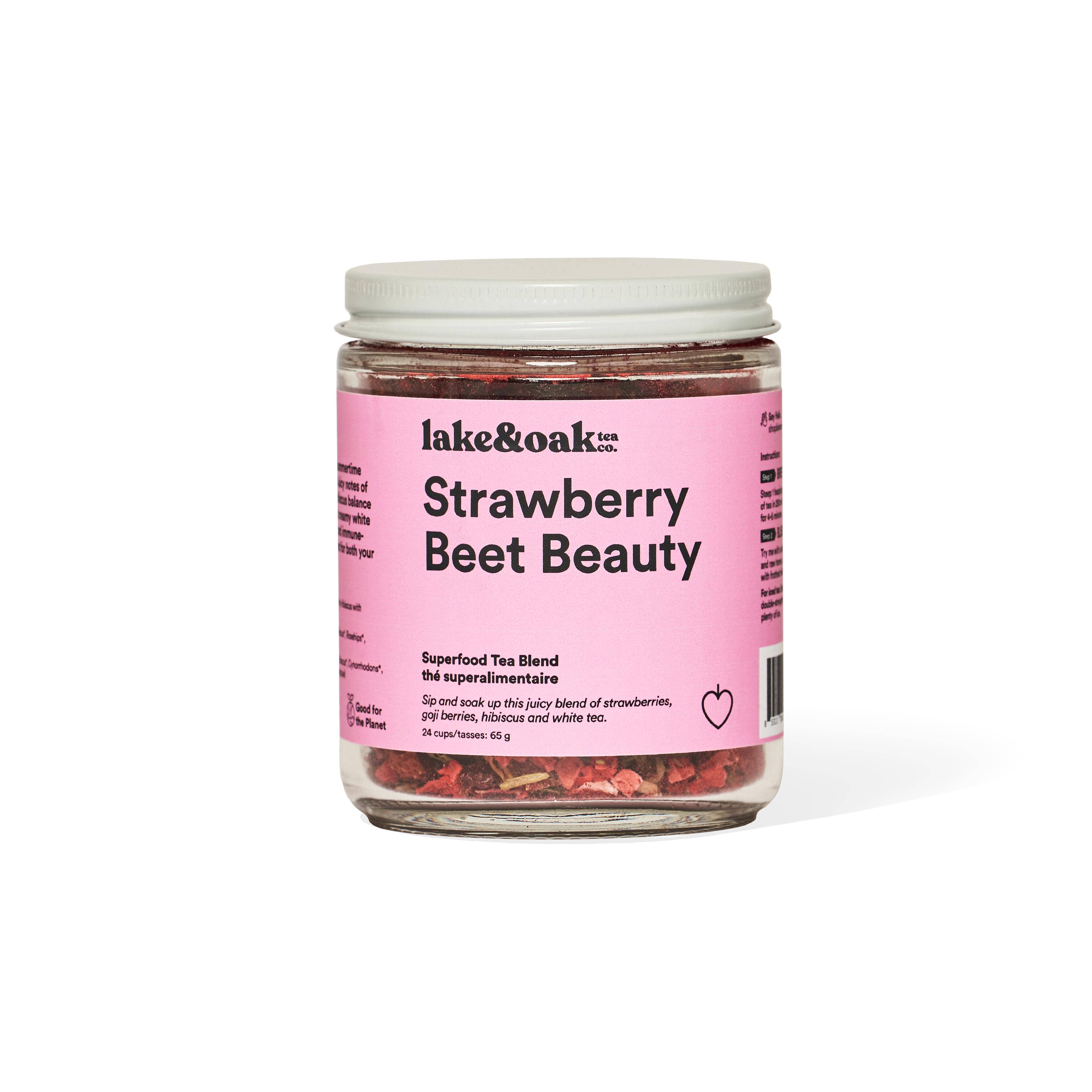 Lake & Oak Tea Co. - Strawberry Beet Beauty- Superfood Tea Blend: Retail Glass Jar