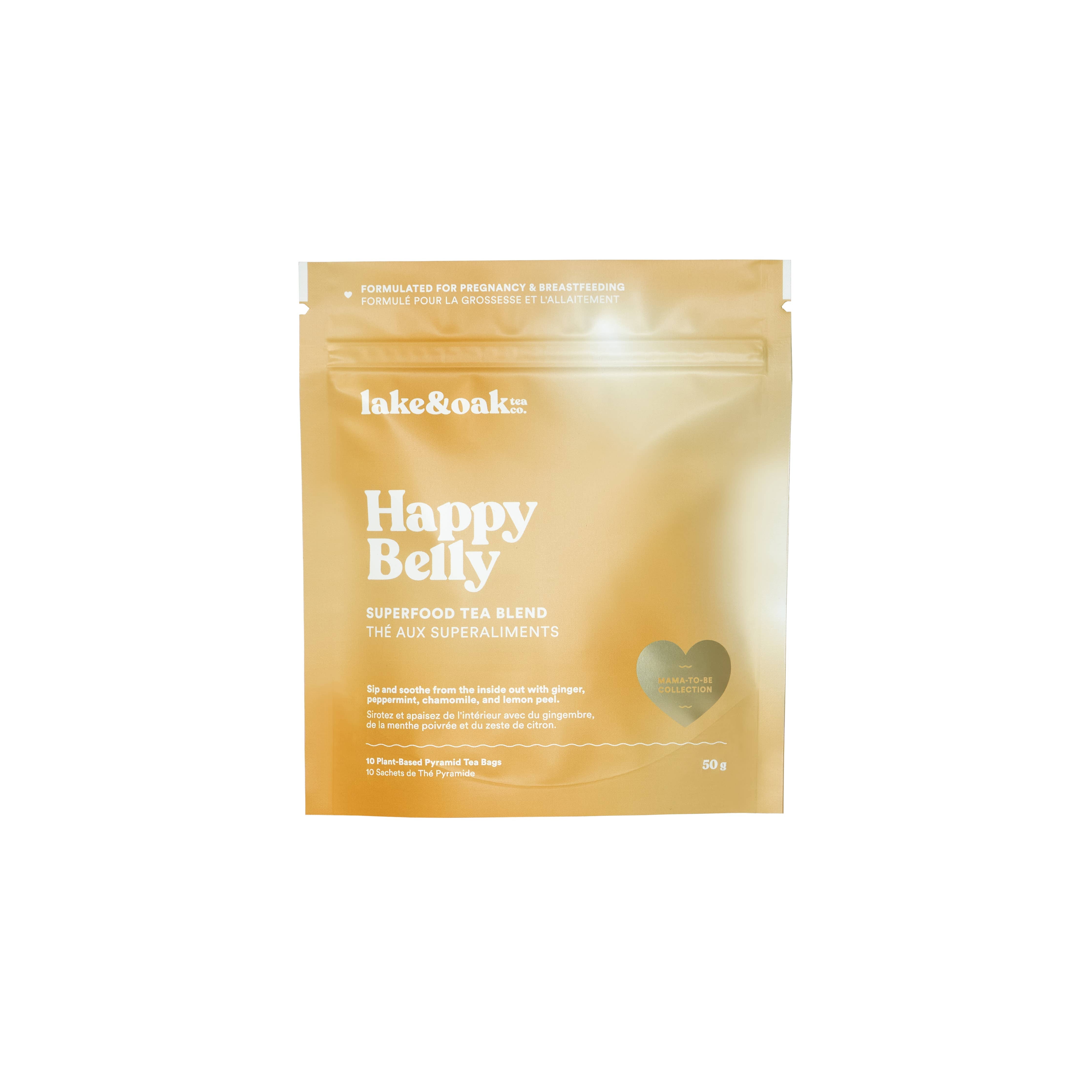 Lake & Oak Tea Co. - Happy Belly - Mama To Be Tea Collection: Plant-Based Pyramid Tea Bags - Retail Pouch
