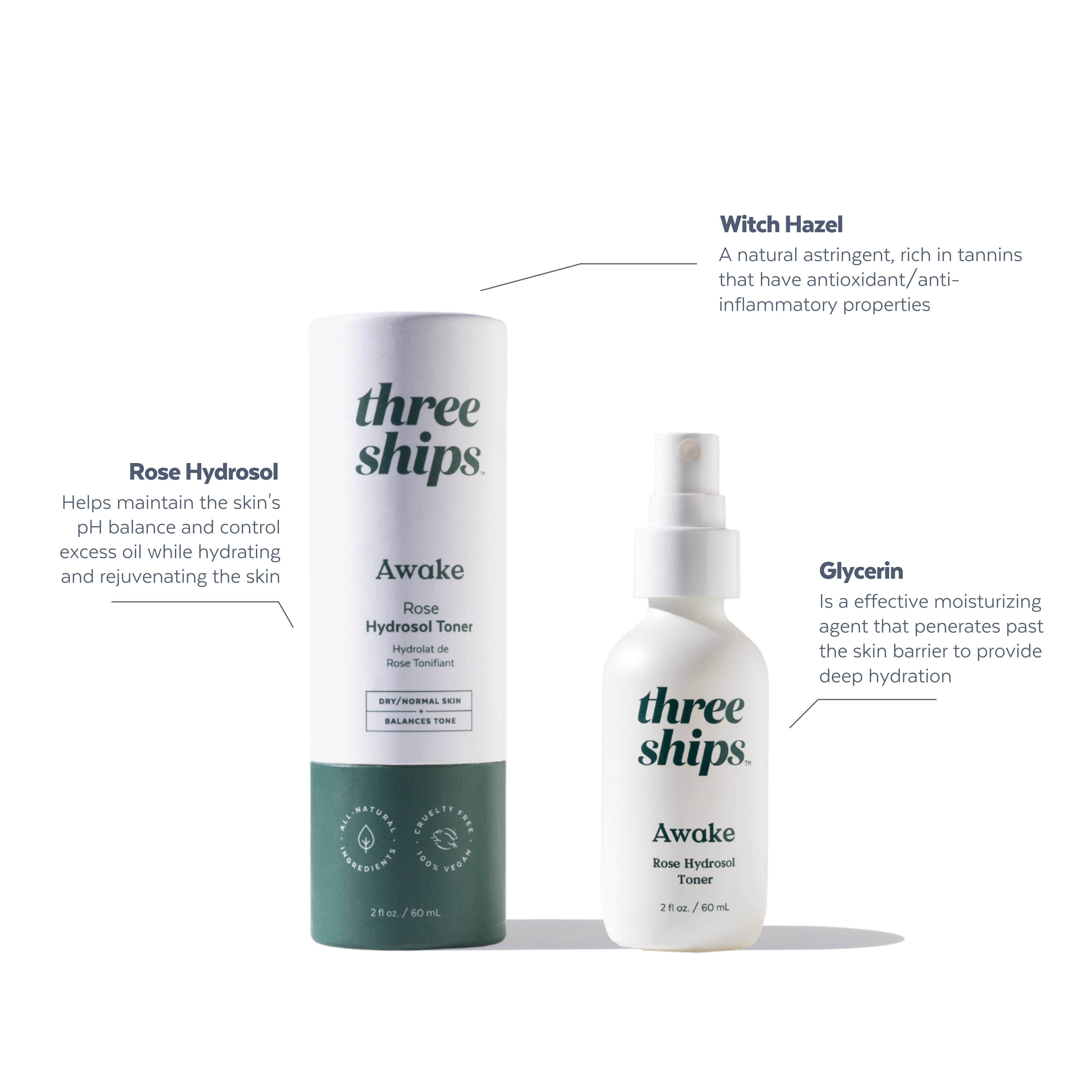 Three Ships - Awake Rose Hydrosol Toner (60mL)