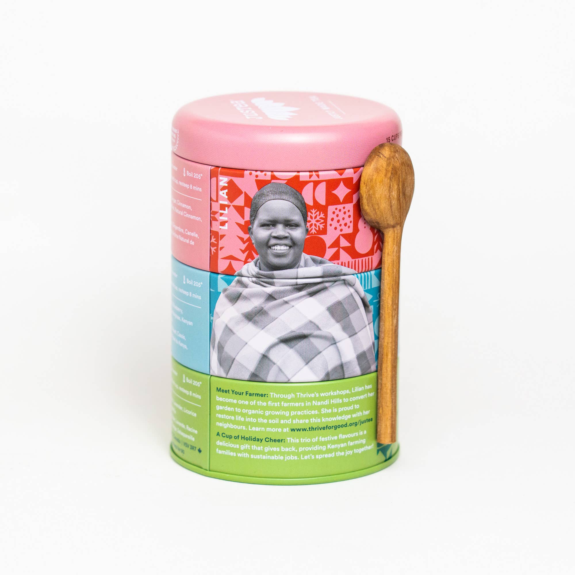 JusTea - Holiday Trio Tin & Spoon - Organic Black, Purple, Herbal Tea