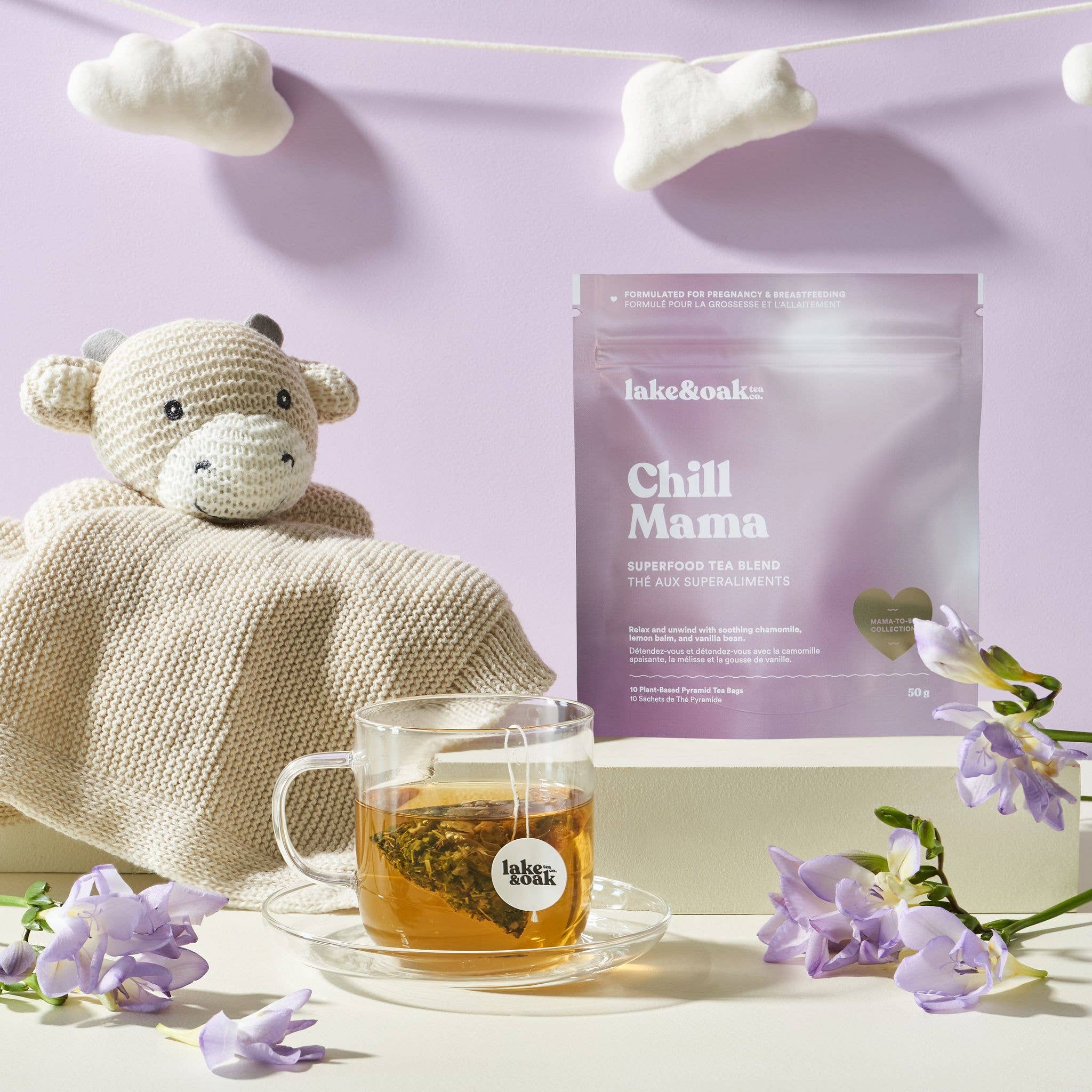 Lake & Oak Tea Co. - Chill Mama - Mama To Be Tea Collection: Plant-Based Pyramid Tea Bags - Retail Pouch