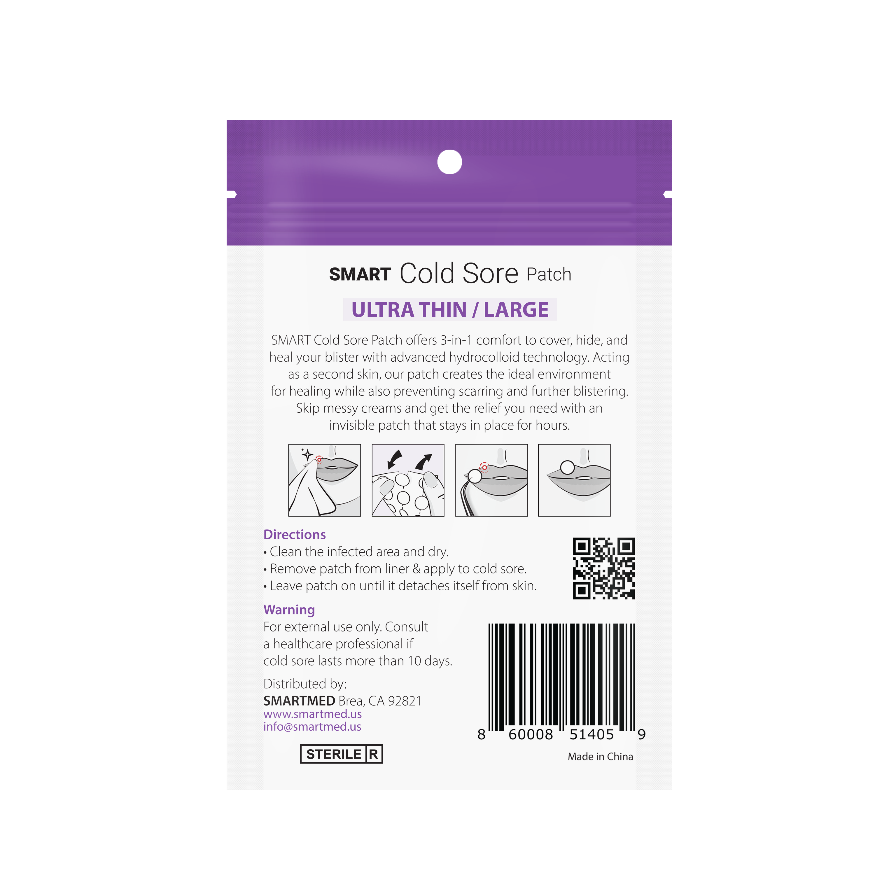 SMARTMED - Smart Cold Sore Large Treatment Patch with Lemon Balm Clear