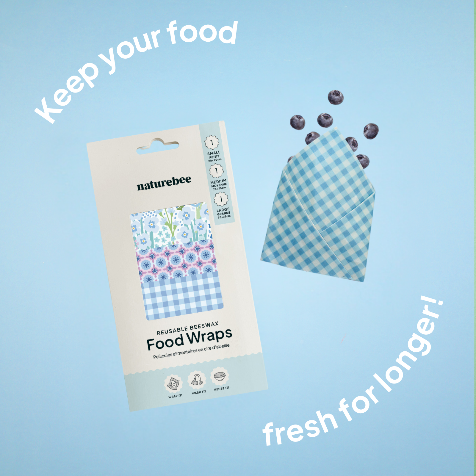 NATURE BEE - Beeswax Wrap Variety Set - Blue