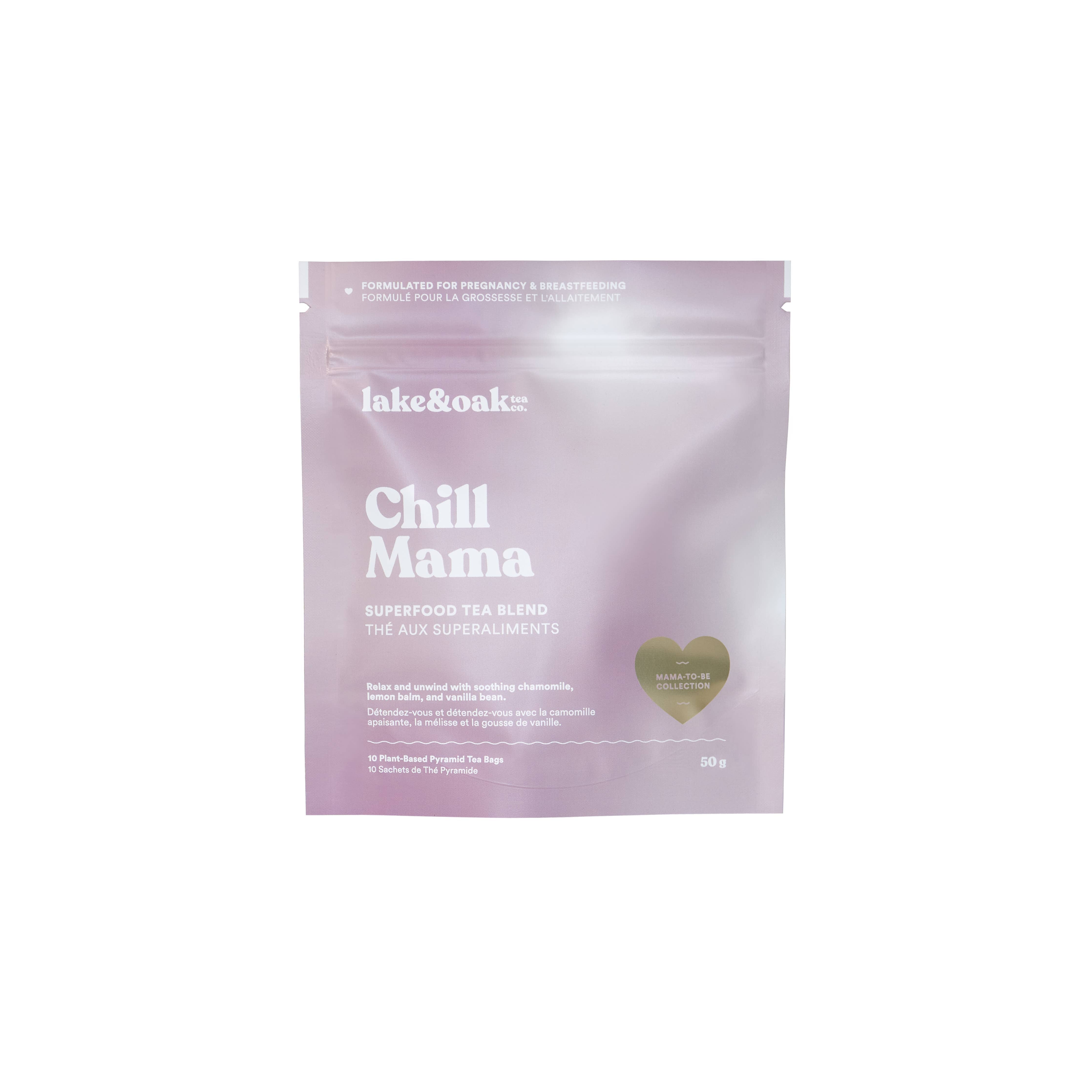 Lake & Oak Tea Co. - Chill Mama - Mama To Be Tea Collection: Plant-Based Pyramid Tea Bags - Retail Pouch