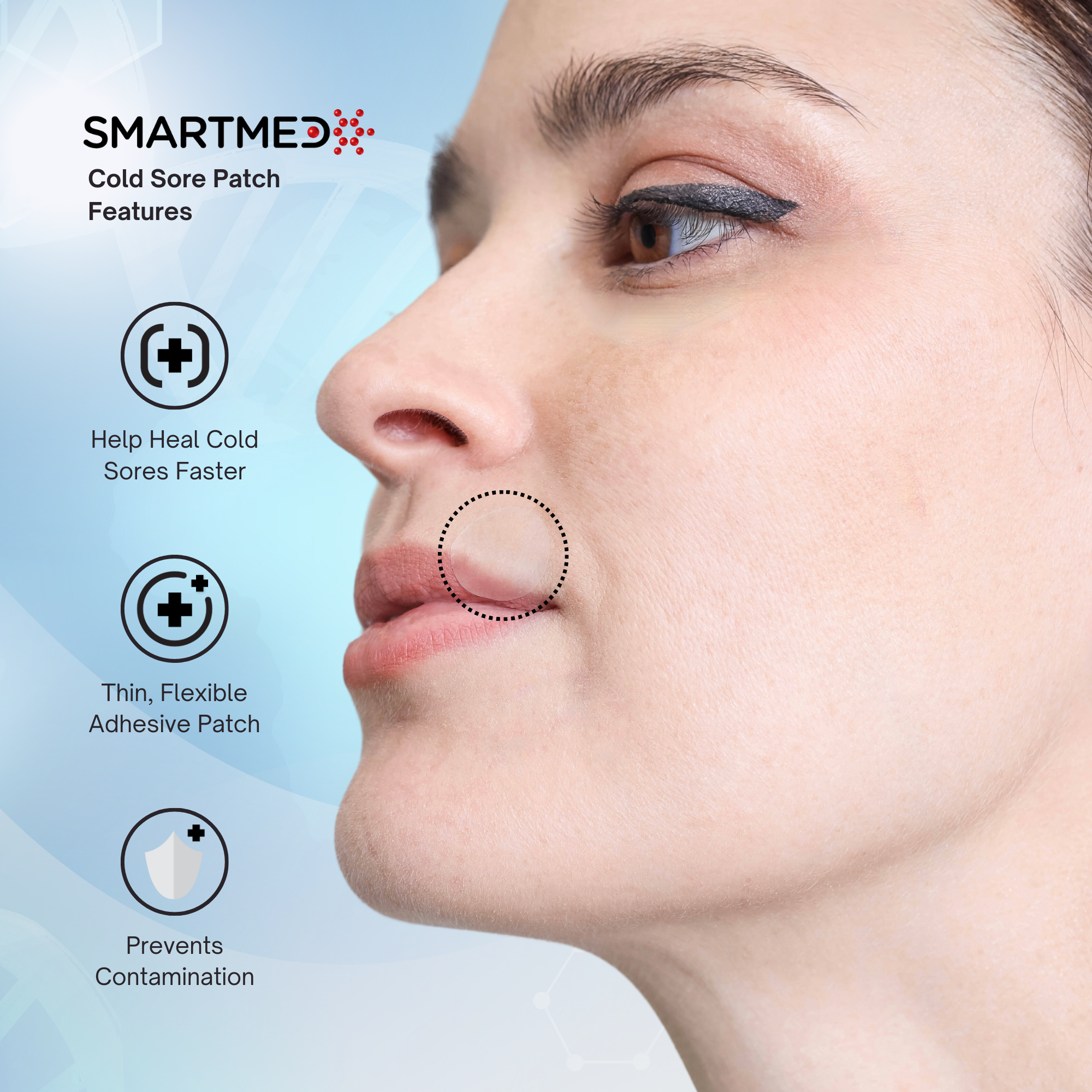 SMARTMED - Smart Cold Sore Large Treatment Patch with Lemon Balm Clear