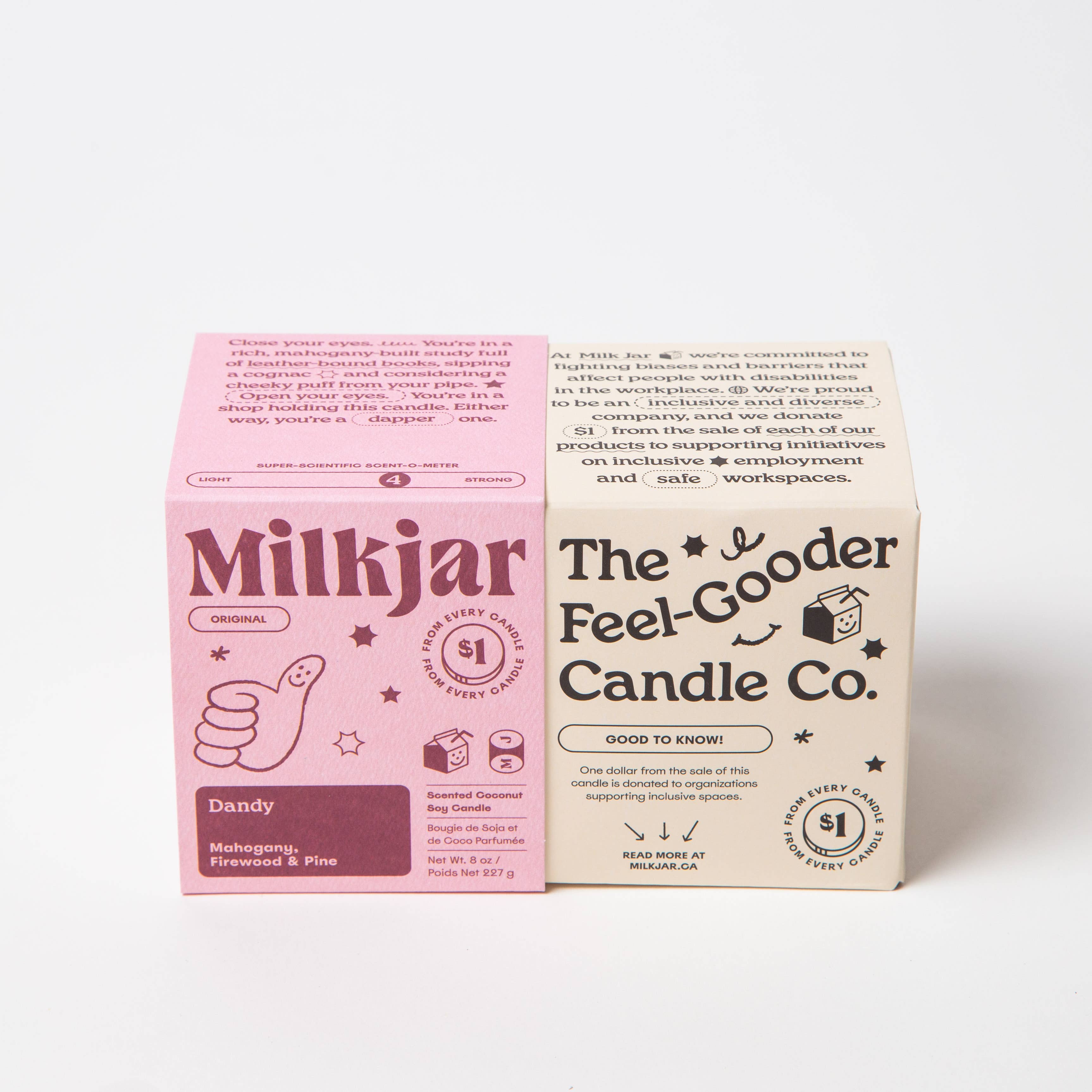 Milk Jar Candle Co. - Dandy - Mahogany, Firewood & Pine Coconut Soy 8oz Candle