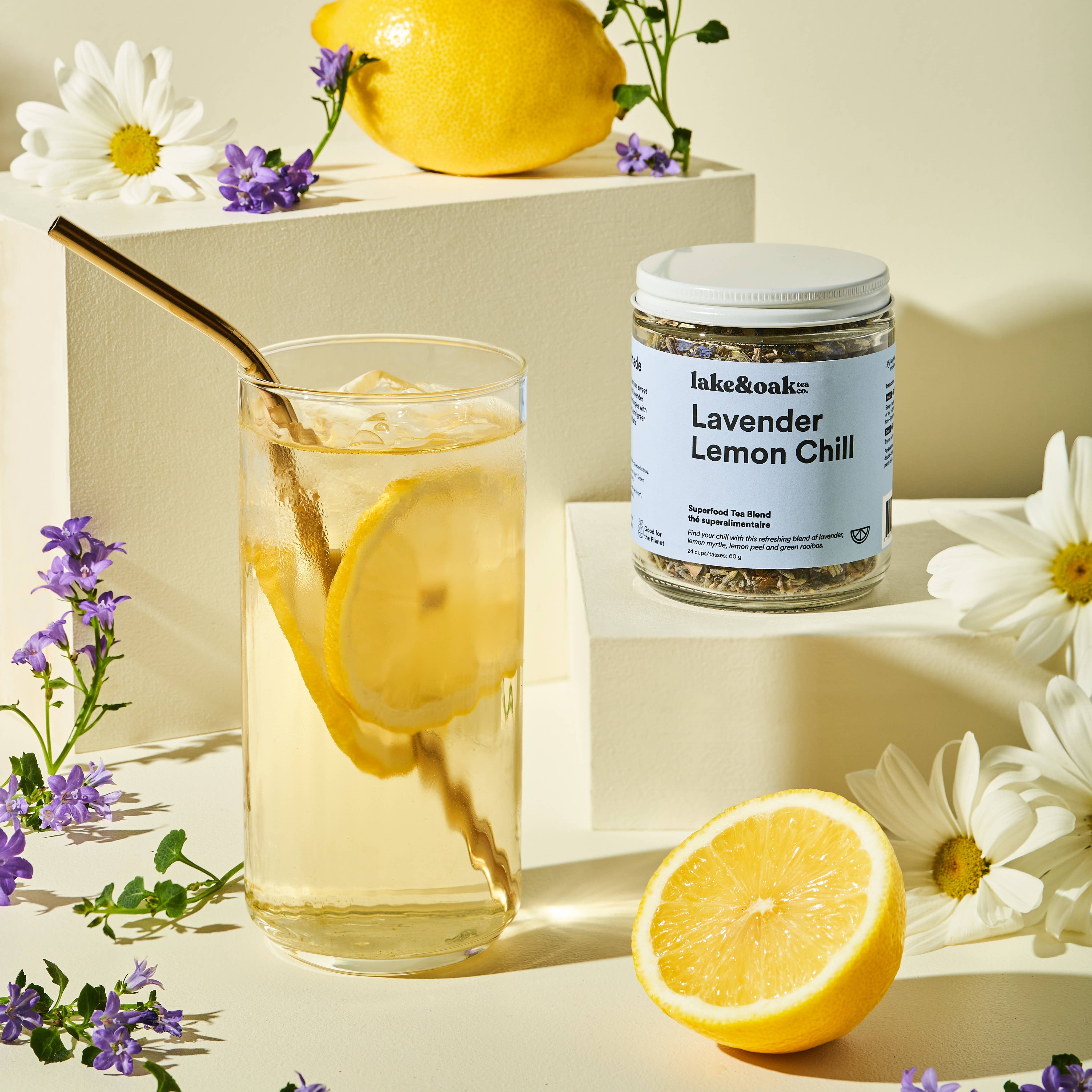 Lake & Oak Tea Co. - Lavender Lemon Chill - Superfood Tea Blend: Retail Glass Jar