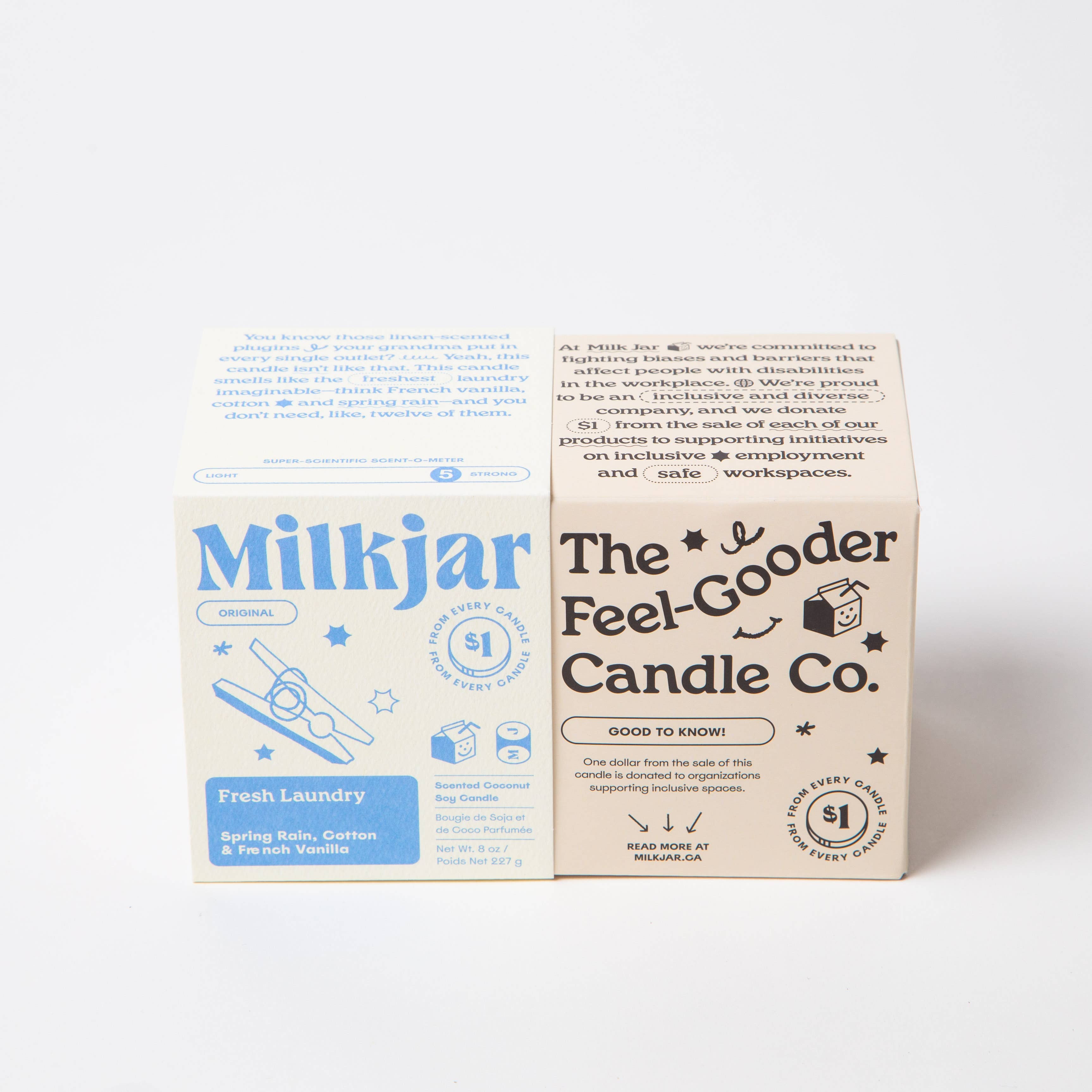 Milk Jar Candle Co. - Fresh Laundry - Rain, Cotton & Vanilla Coco Soy 8oz Candle