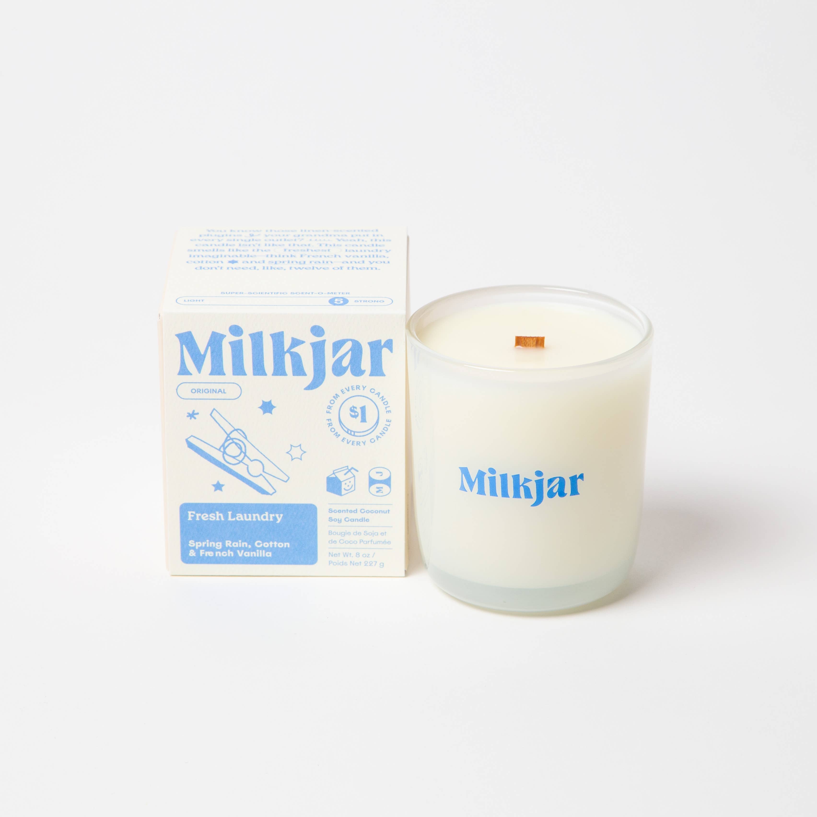 Milk Jar Candle Co. - Fresh Laundry - Rain, Cotton & Vanilla Coco Soy 8oz Candle