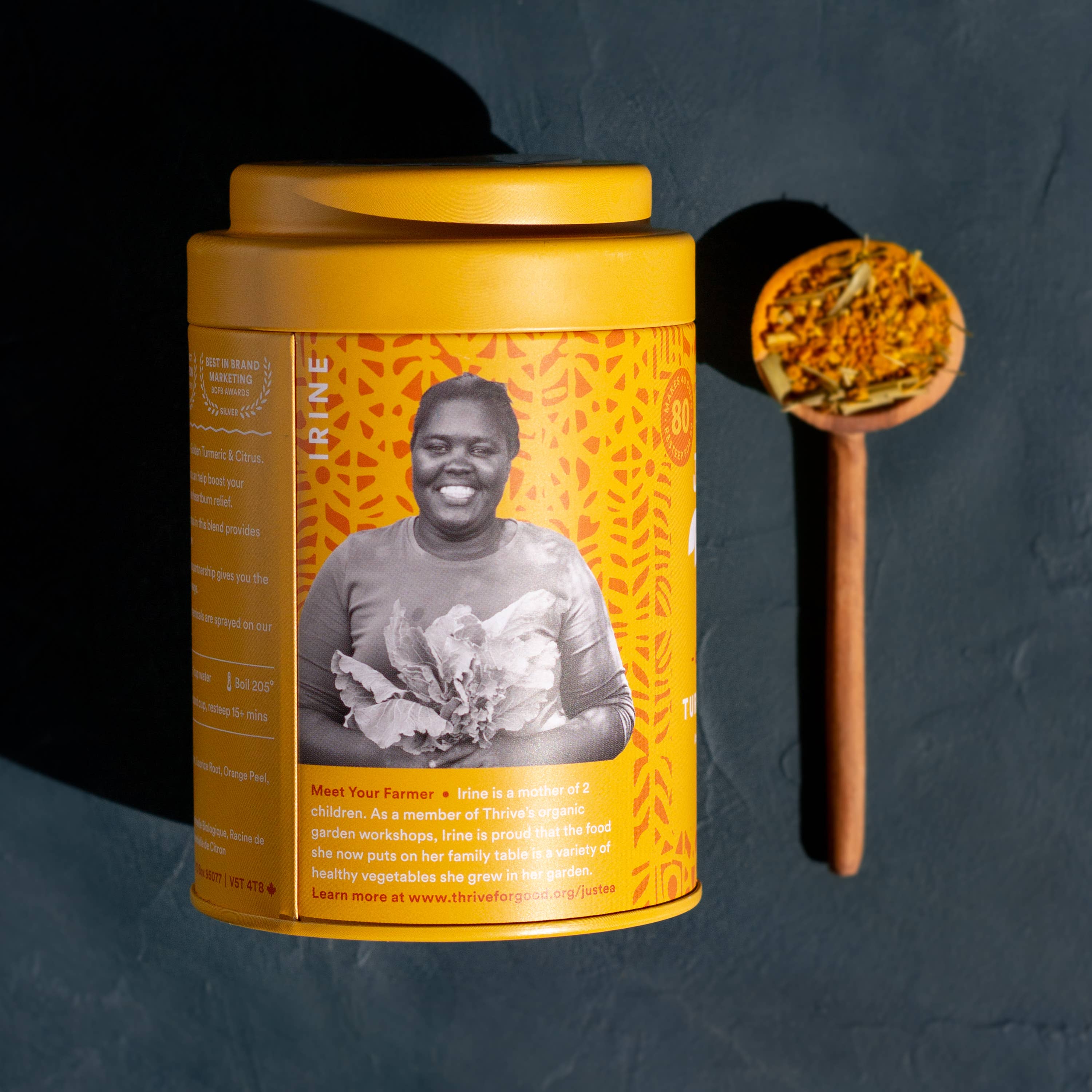 JusTea - Turmeric Ginger Tin & Spoon - Organic, Fair-Trade Herbal Tea