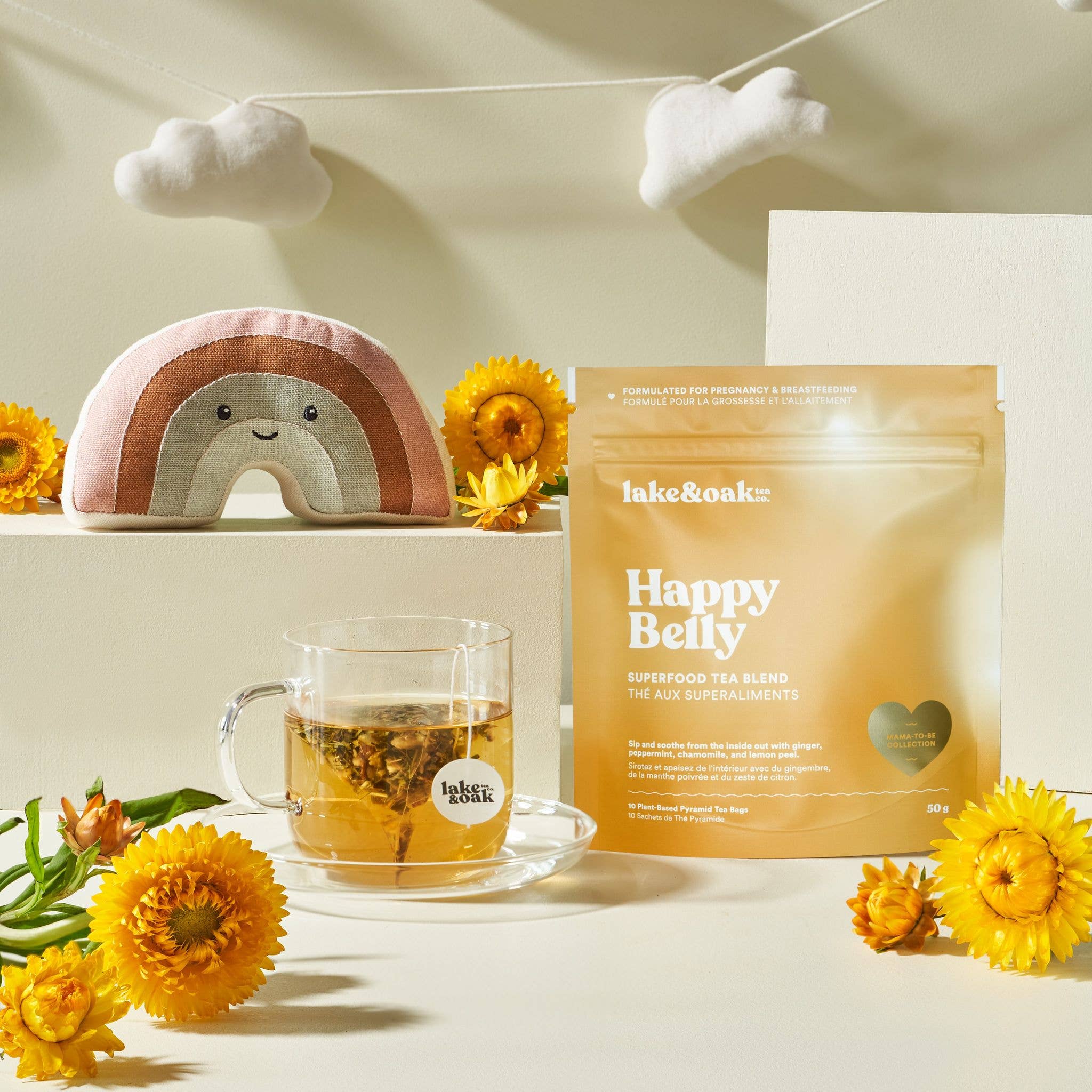 Lake & Oak Tea Co. - Happy Belly - Mama To Be Tea Collection: Plant-Based Pyramid Tea Bags - Retail Pouch