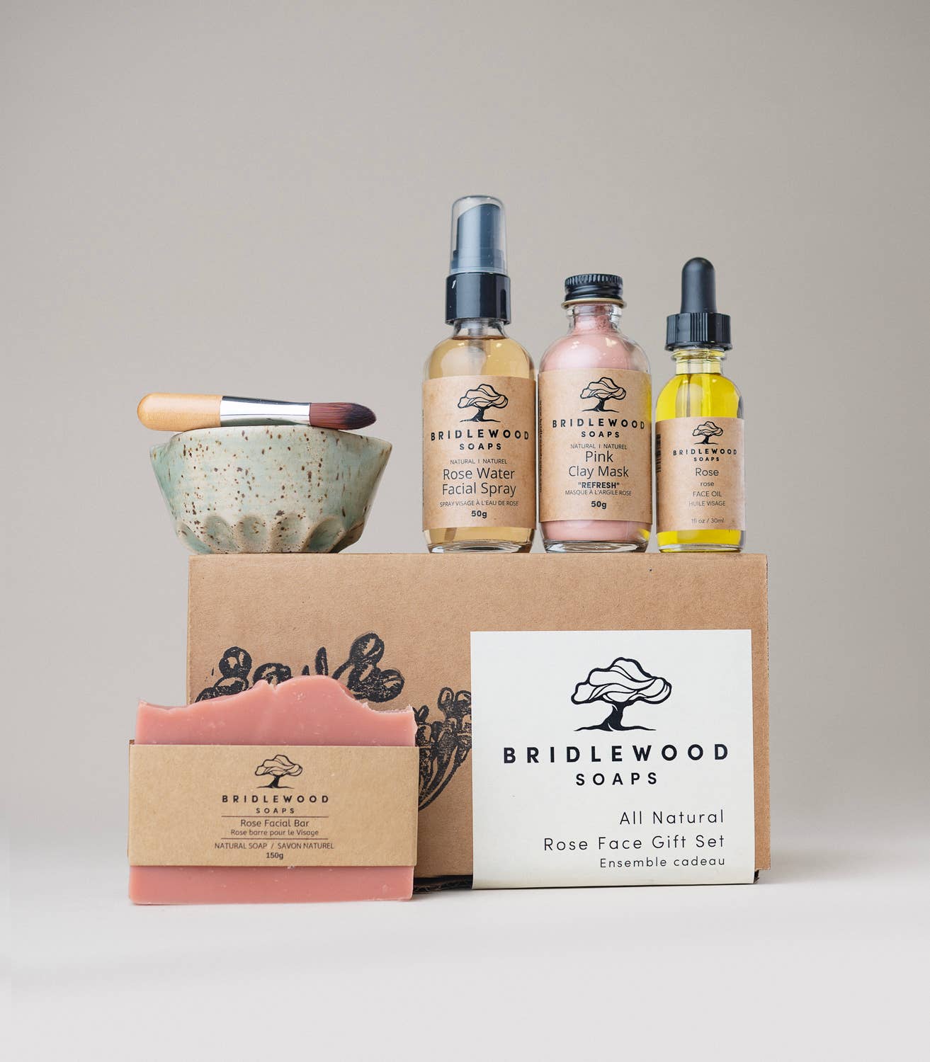 Bridlewood Soaps - All Natural Face Care Gift Set: Add bowl and brush / Rose