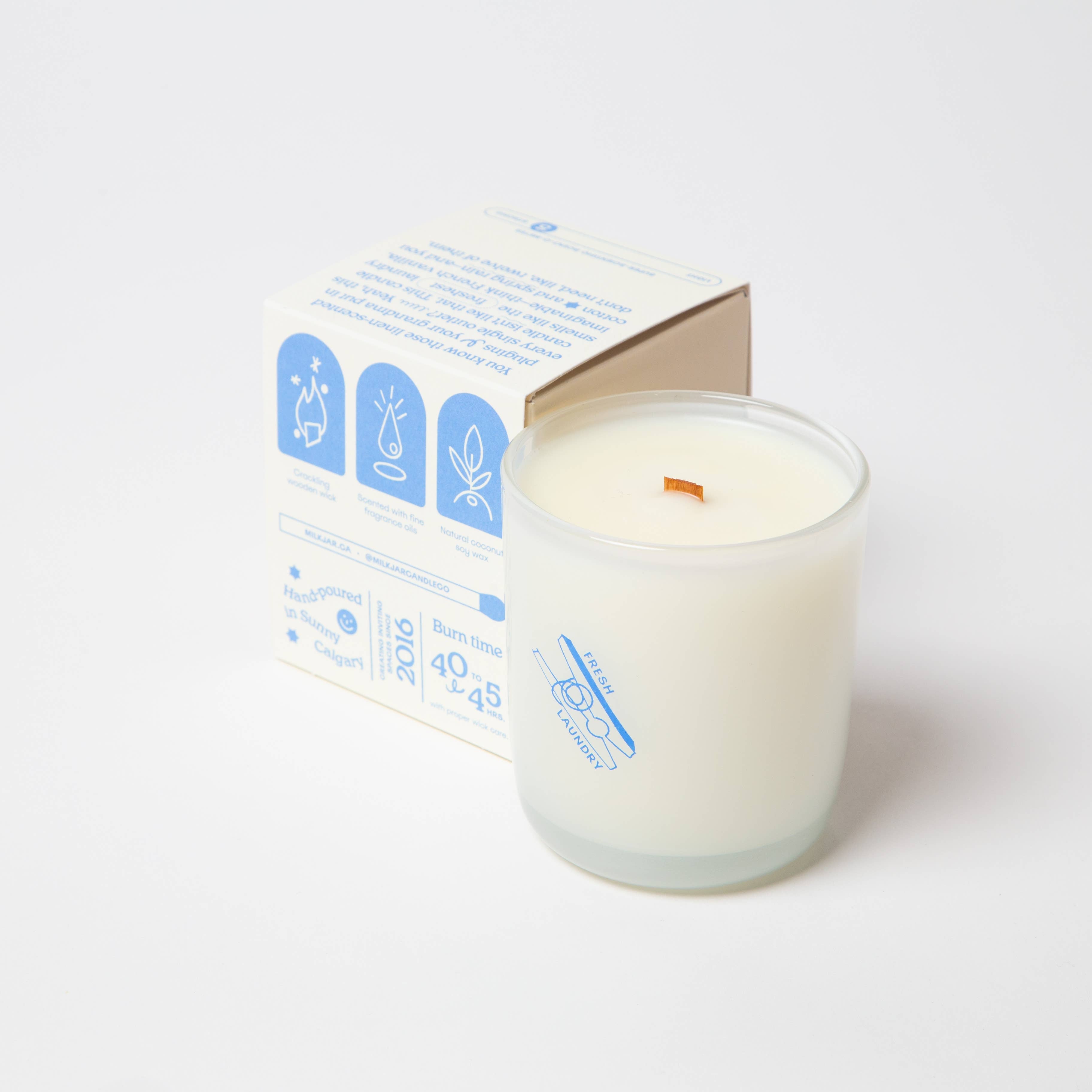Milk Jar Candle Co. - Fresh Laundry - Rain, Cotton & Vanilla Coco Soy 8oz Candle