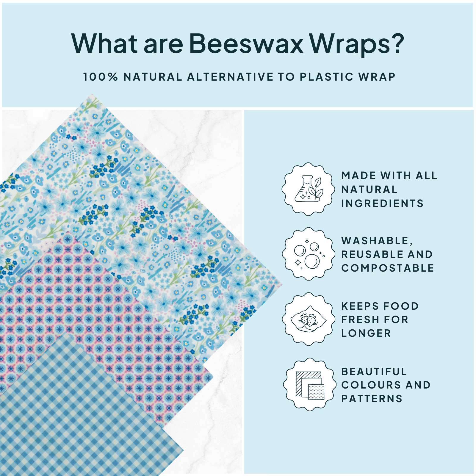 NATURE BEE - Beeswax Wrap Variety Set - Blue