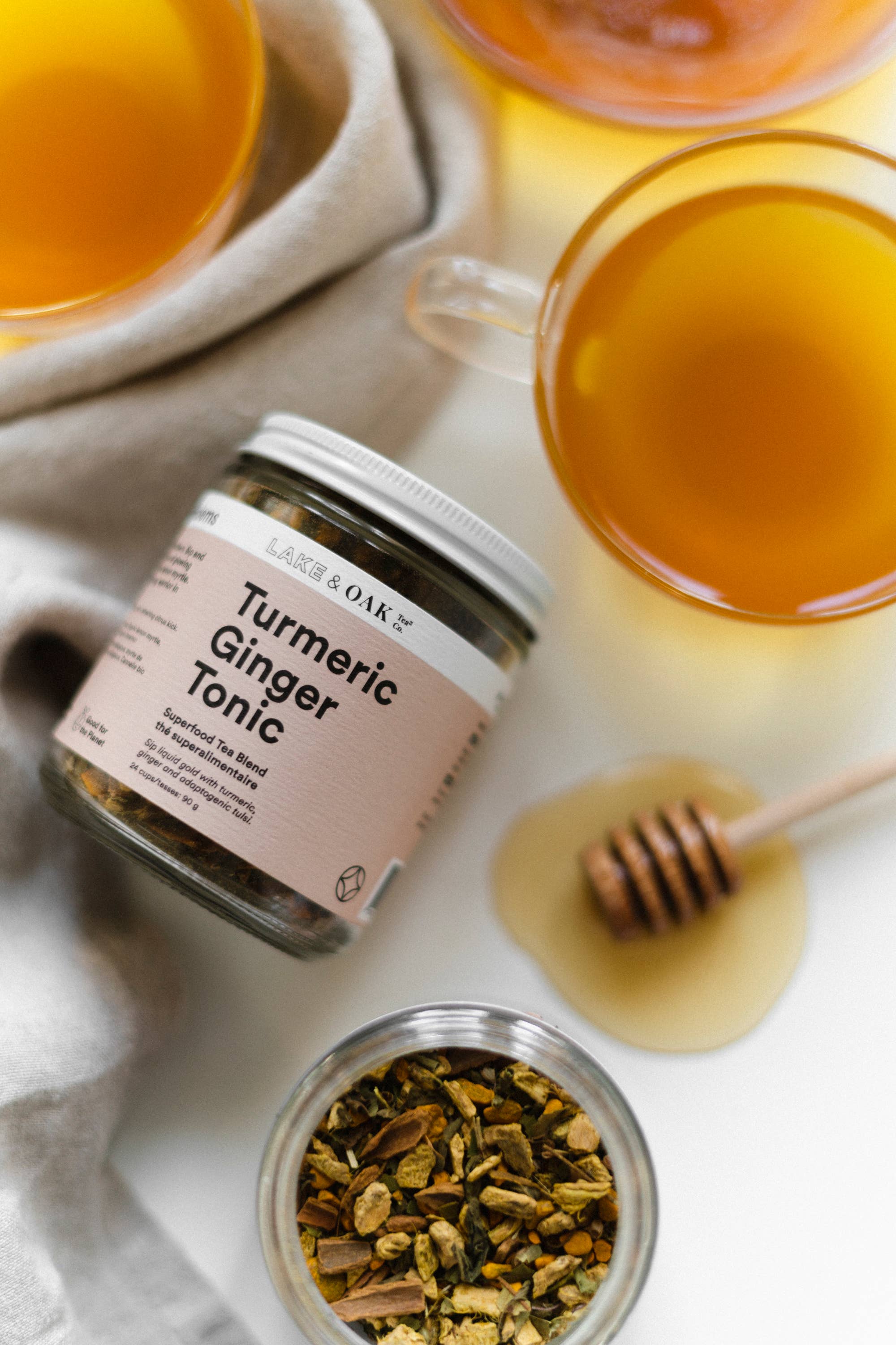 Lake & Oak Tea Co. - Turmeric Ginger Tonic - Superfood Tea: Plant-Based Pyramid Tea Bags - Retail Pouch
