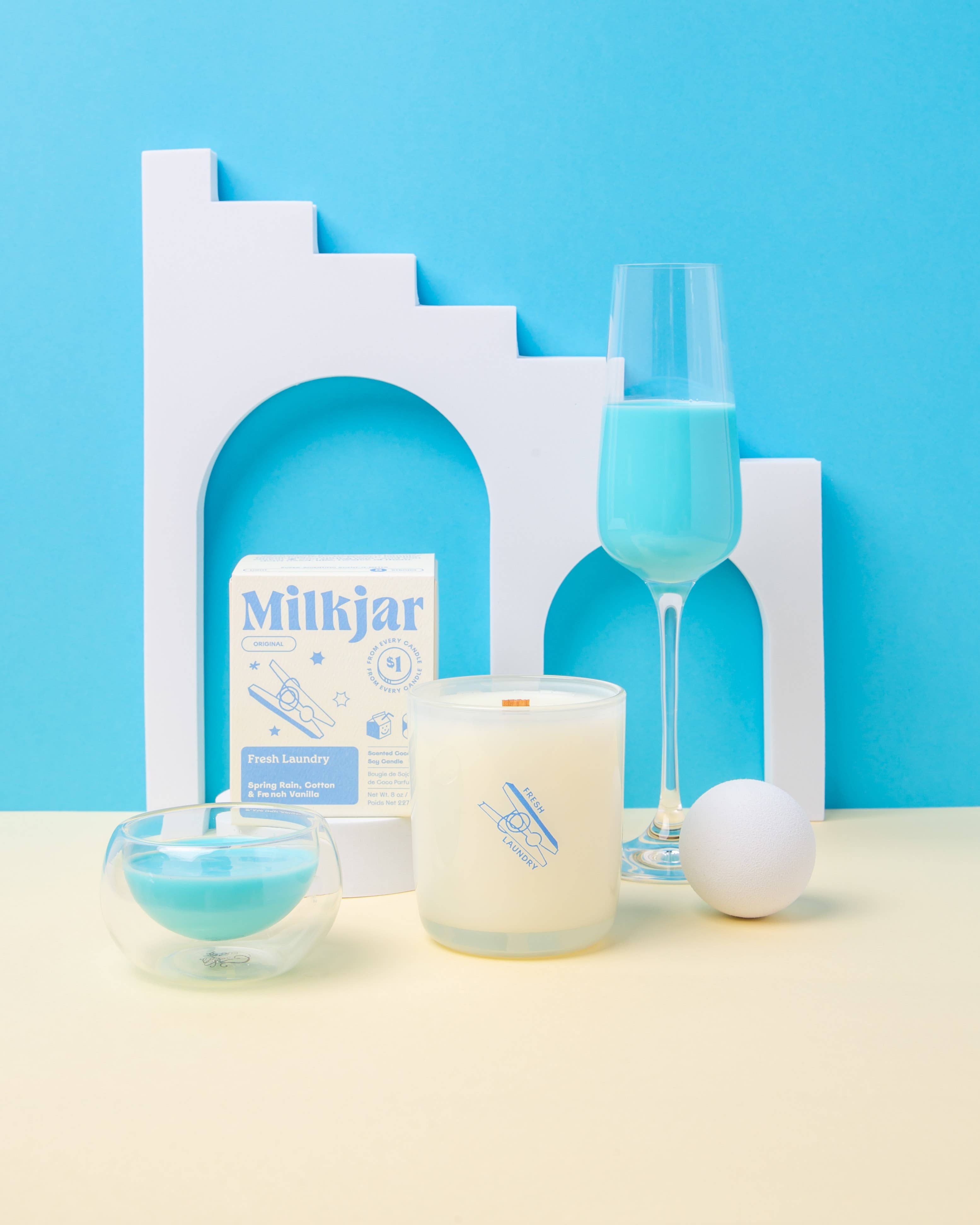 Milk Jar Candle Co. - Fresh Laundry - Rain, Cotton & Vanilla Coco Soy 8oz Candle