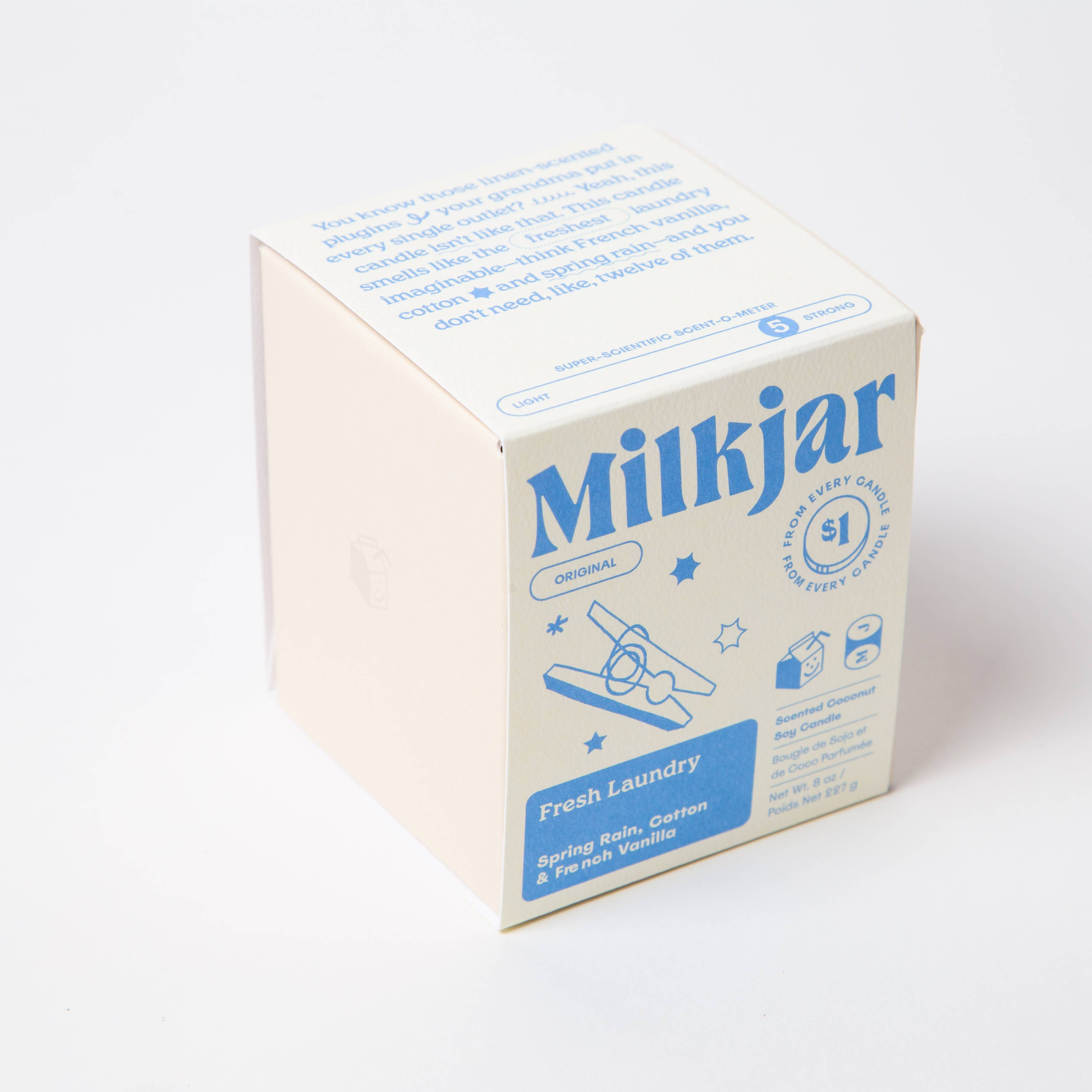 Milk Jar Candle Co. - Fresh Laundry - Rain, Cotton & Vanilla Coco Soy 8oz Candle