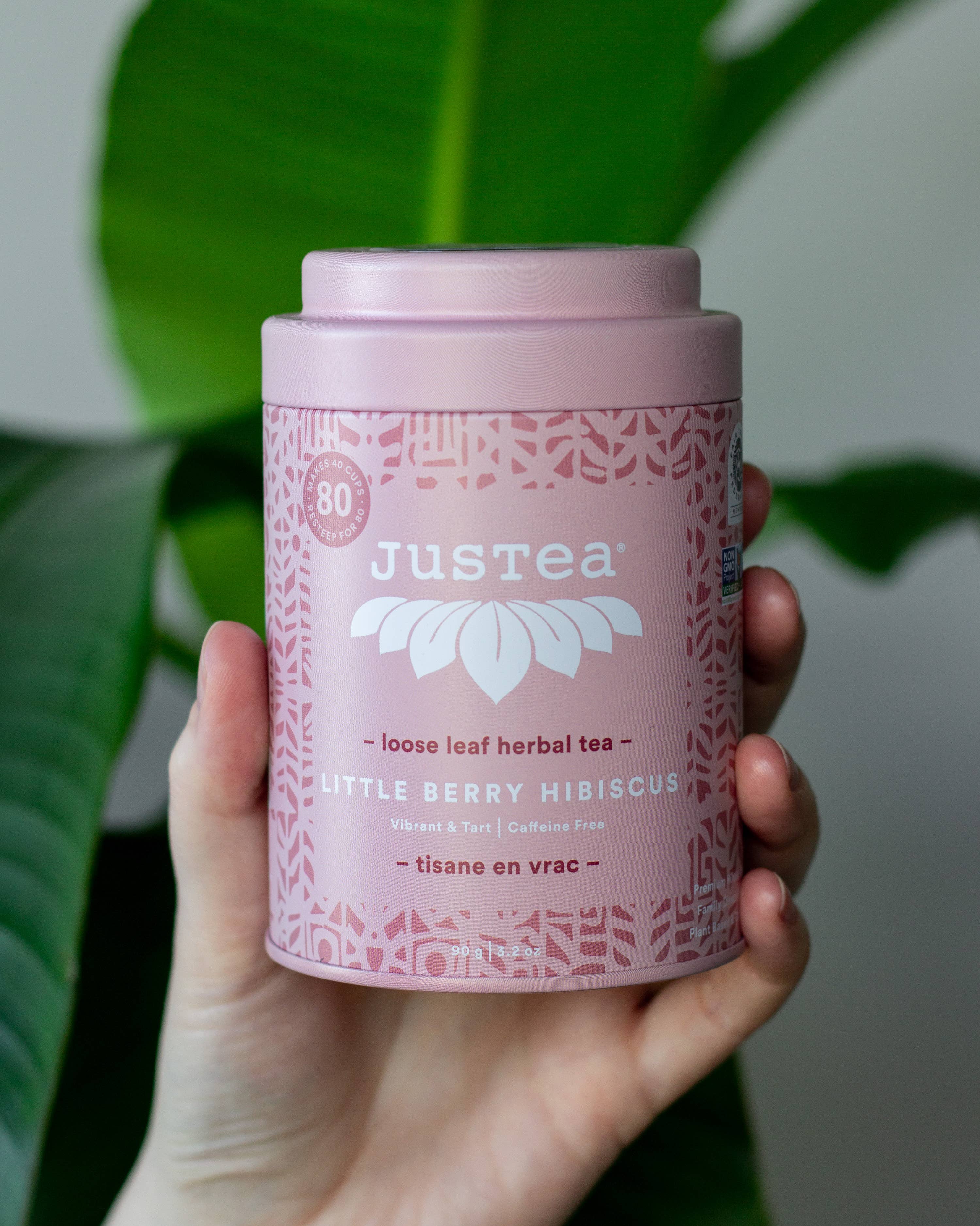 JusTea - Little Berry Hibiscus Tin & Spoon - Organic, Fair Herbal Tea