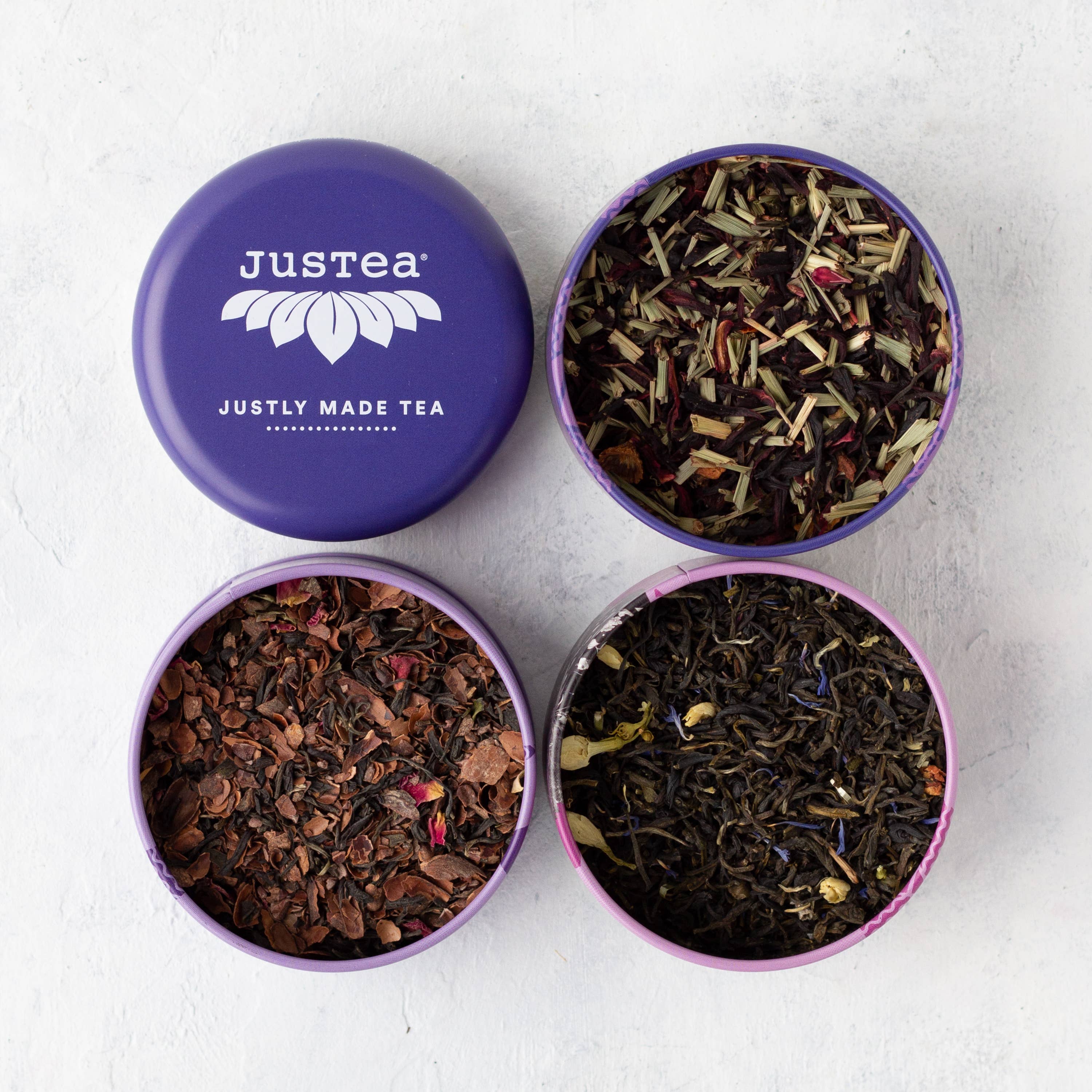 JusTea - Purple Tea Trio Tin & Spoon - Organic, Fair-Trade Tea Gift