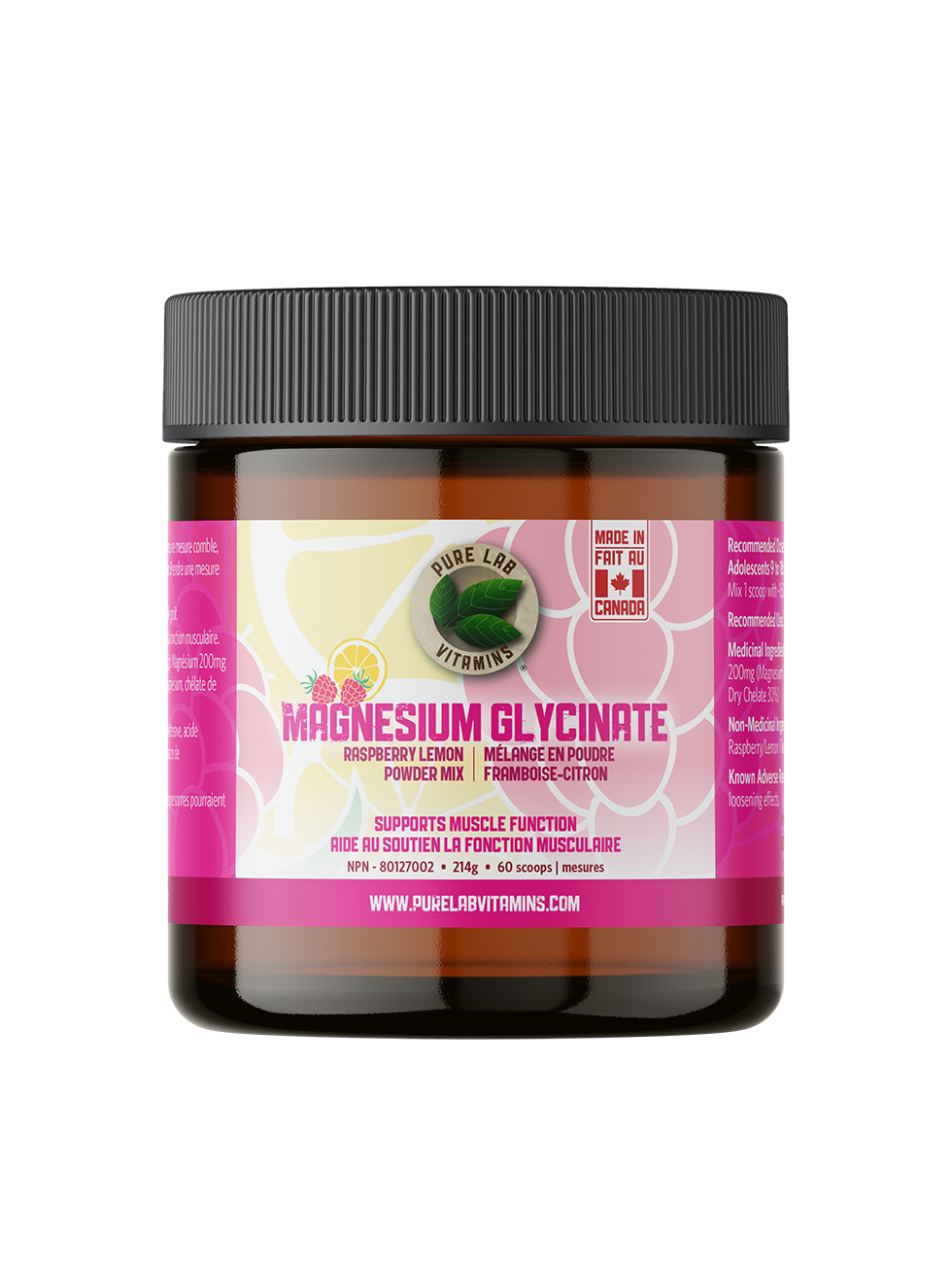 Pure Lab Vitamins Magnesium Glycinate Raspberry Lemon Powder Mix