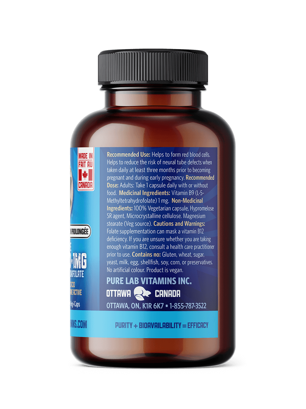 Pure Lab Vitamins Bioactive Folic Acid (L-5-methyltetrahydrofolate)