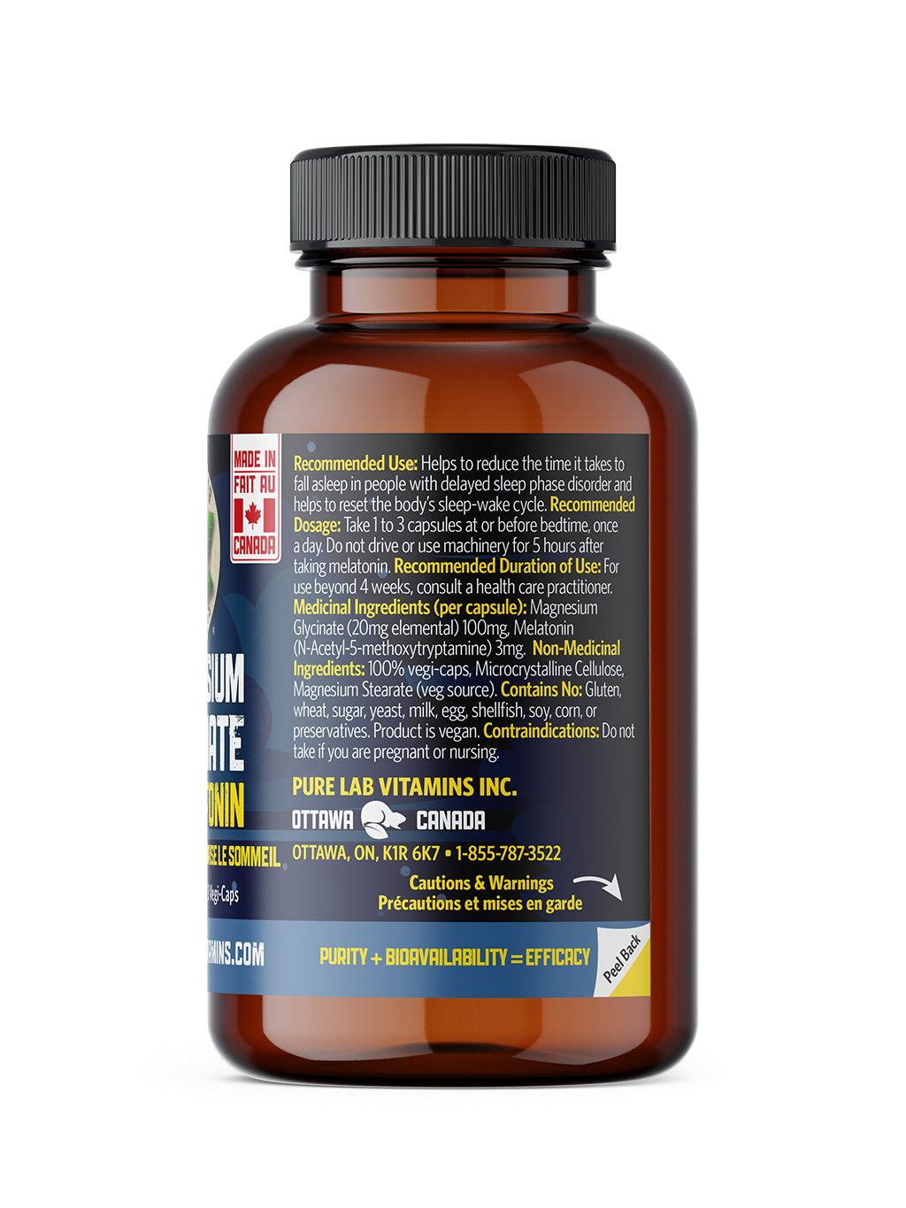 Pure Lab Vitamins Magnesium Glycinate + Melatonin