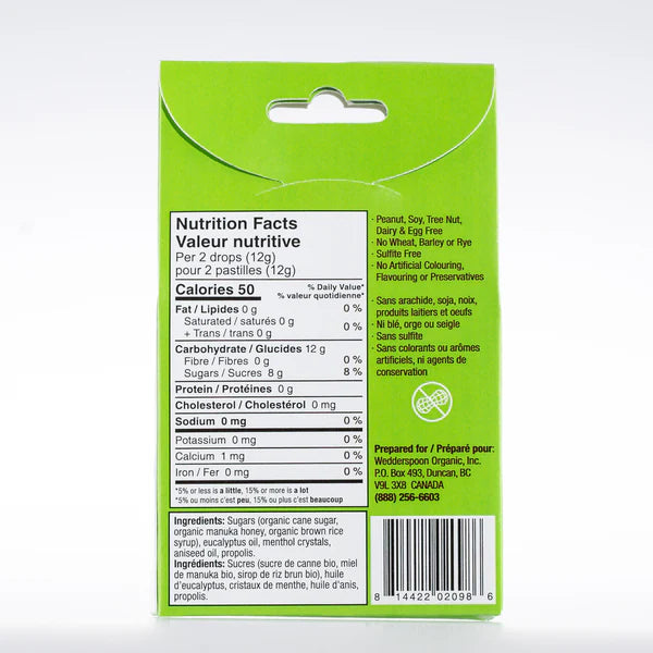 Organic Manuka Honey Drops - Eucalyptus 120g