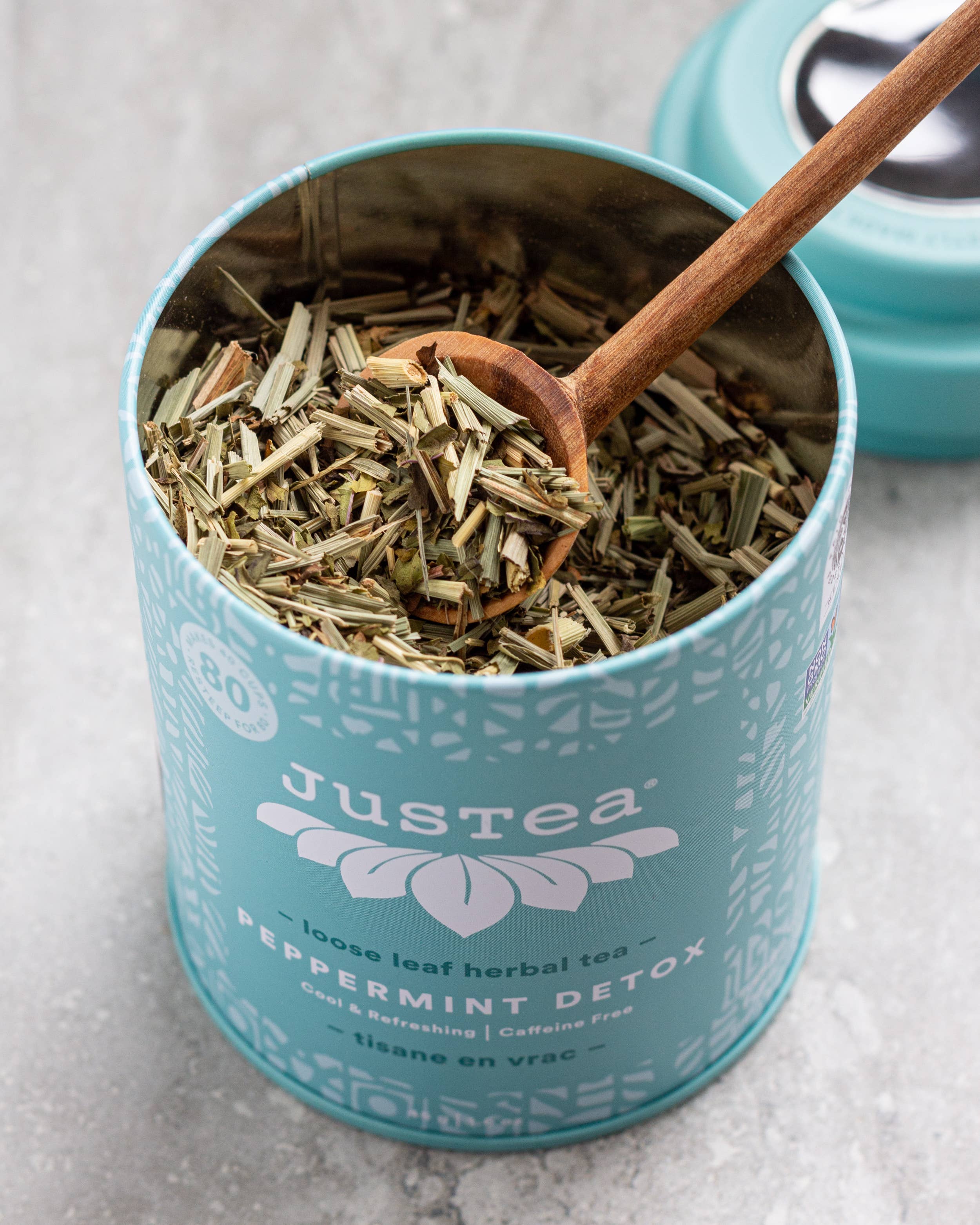 JusTea - Peppermint Detox Tin & Spoon- Organic, Fair-Trade Herbal Tea
