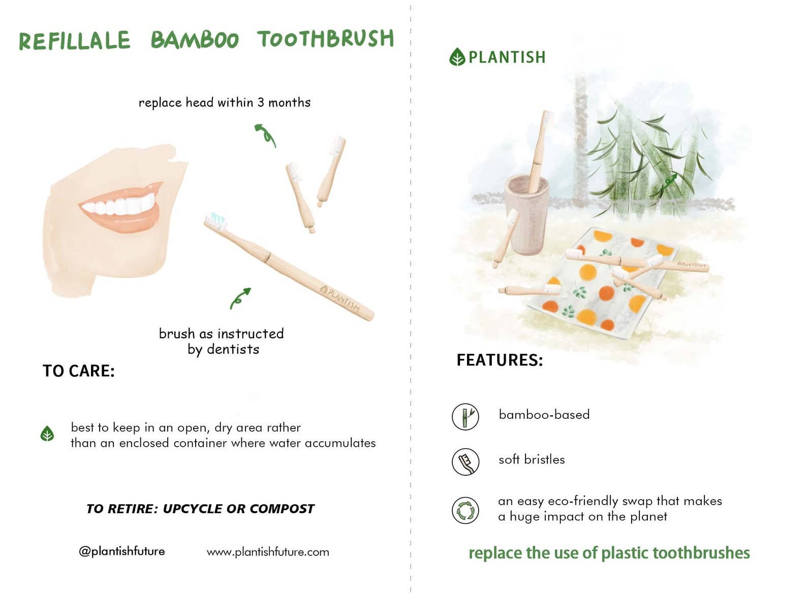 Plantish - Refillable Bamboo Toothbrush (Canada only): 2 Refills