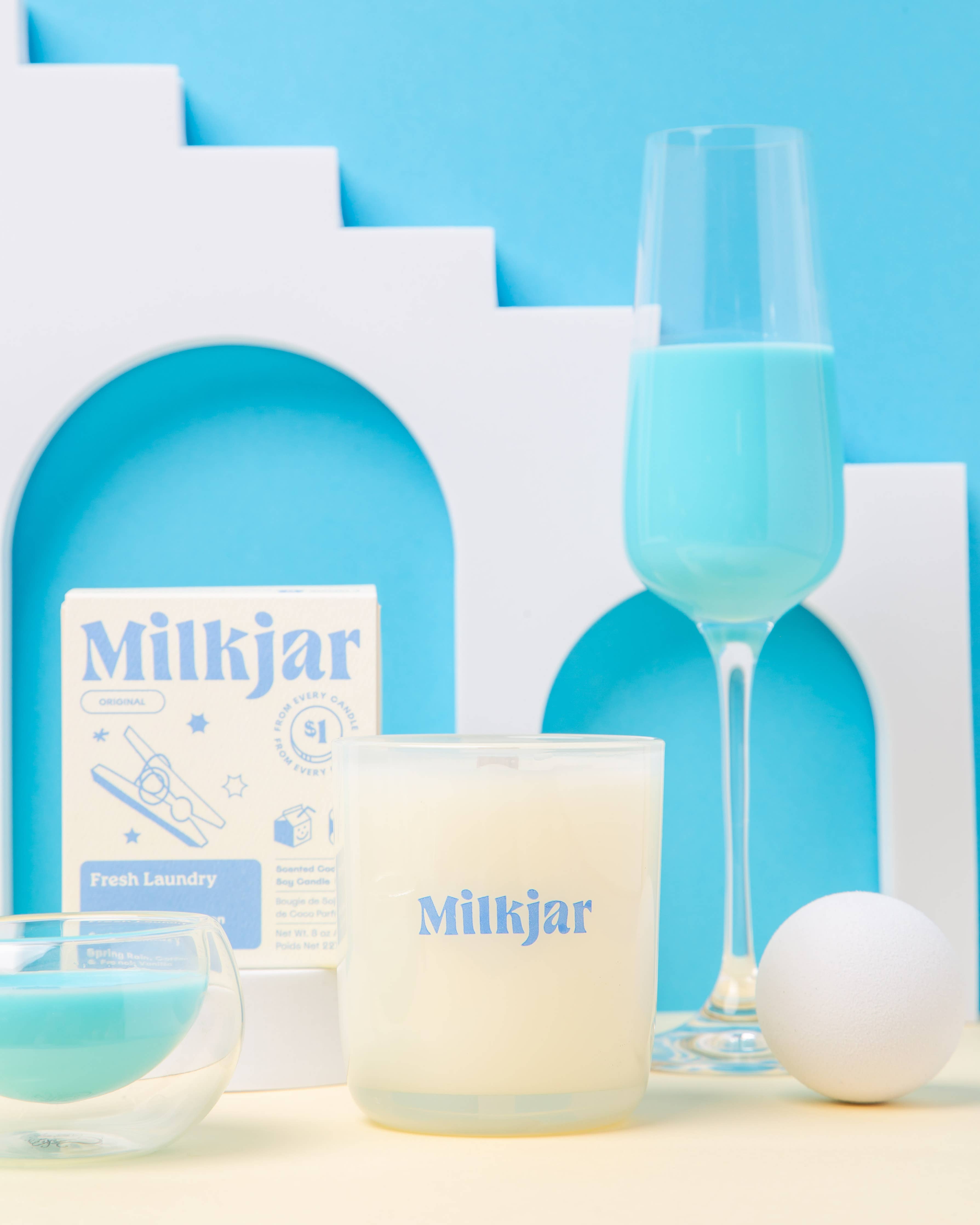 Milk Jar Candle Co. - Fresh Laundry - Rain, Cotton & Vanilla Coco Soy 8oz Candle