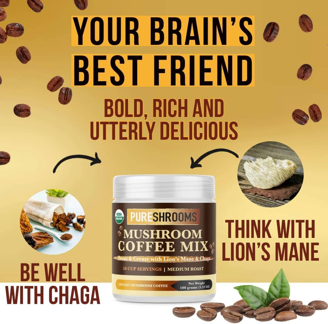 PureShrooms Inc. - Focus & Create Mushroom Coffee | 100grams | 50 Servings