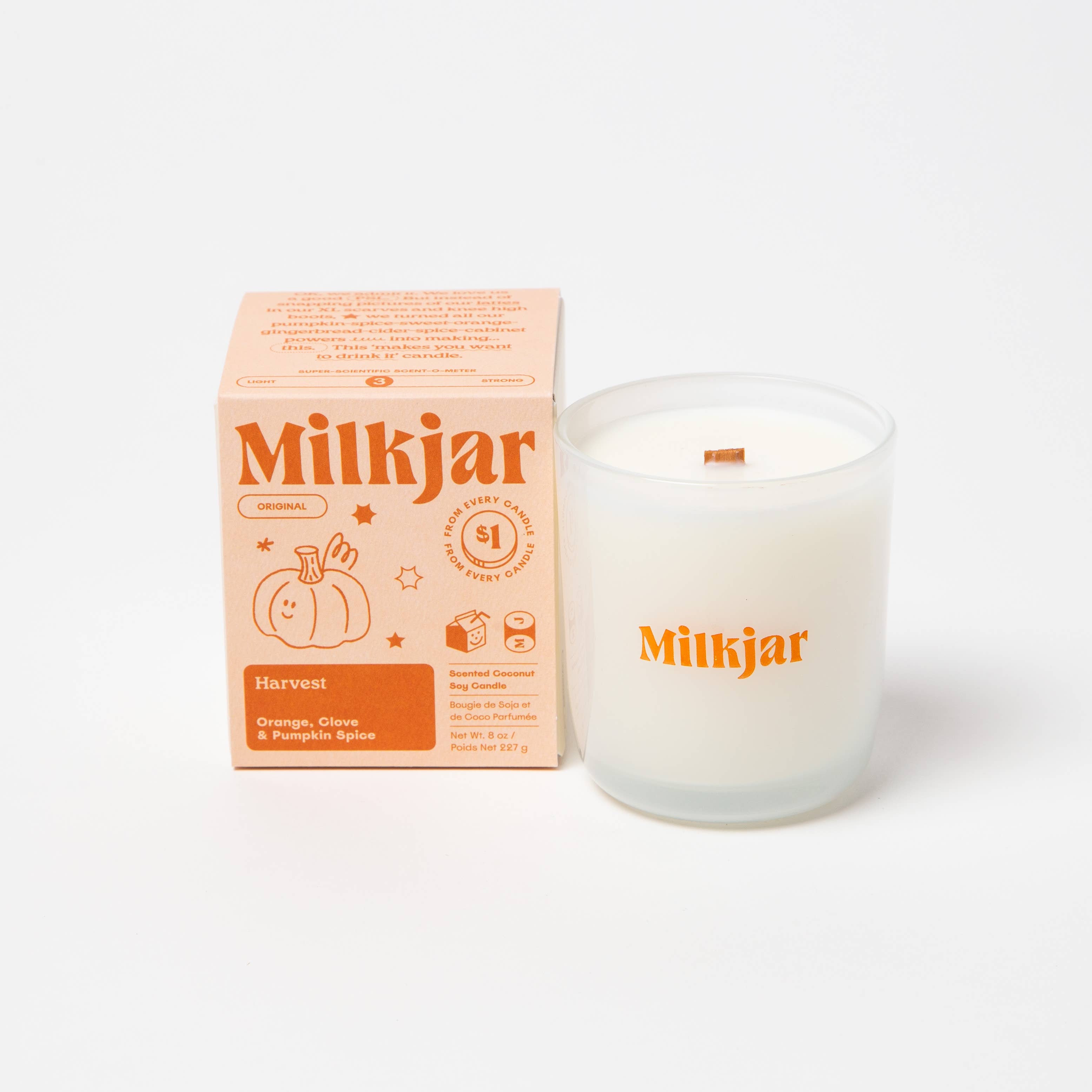 Milk Jar Candle Co. - Harvest - Orange, Clove & Pumpkin Spice Soy 8oz Candle