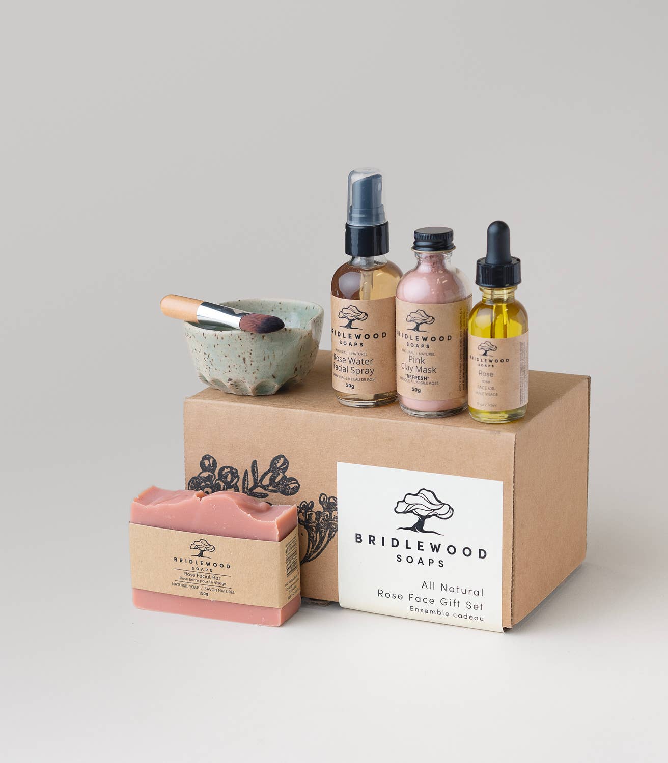 Bridlewood Soaps - All Natural Face Care Gift Set: Add bowl and brush / Rose