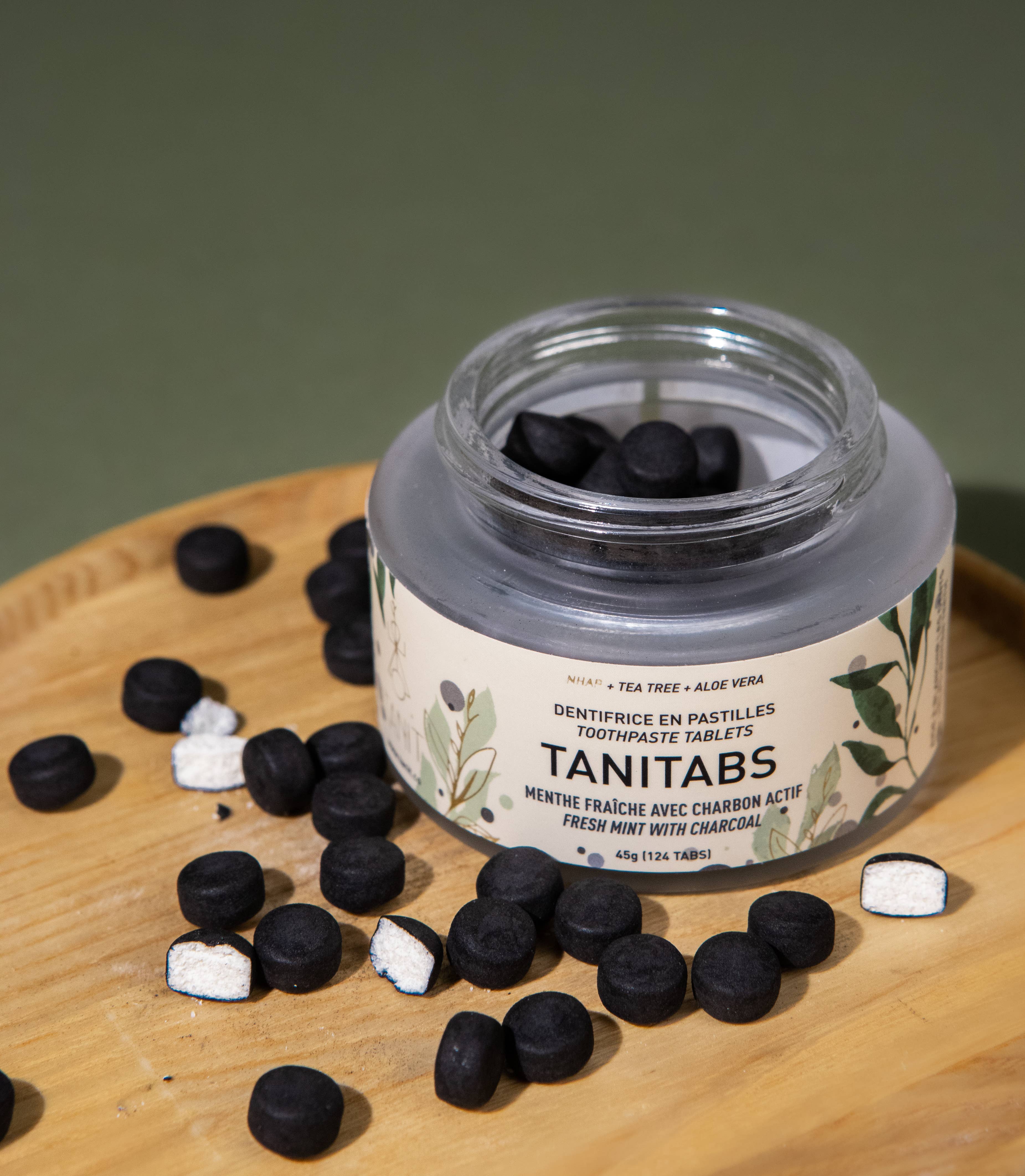 TANIT - Mint Charcoal Toothpaste Tablets - Reusable jar - 124 tabs: Reusable glas jar - 124 tabs