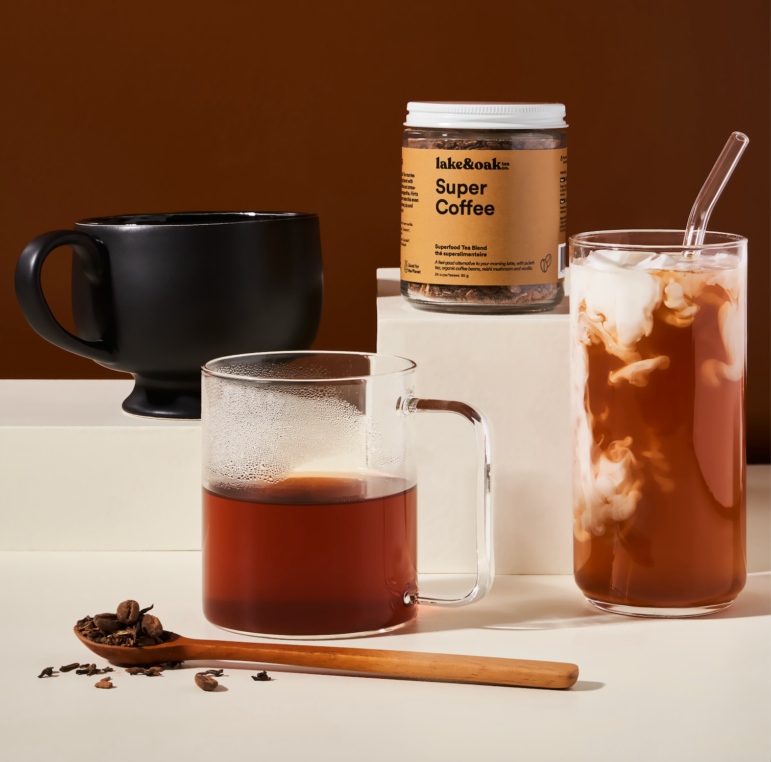 Lake & Oak Tea Co. - Super Coffee - Superfood Tea Blend: Retail Glass Jar