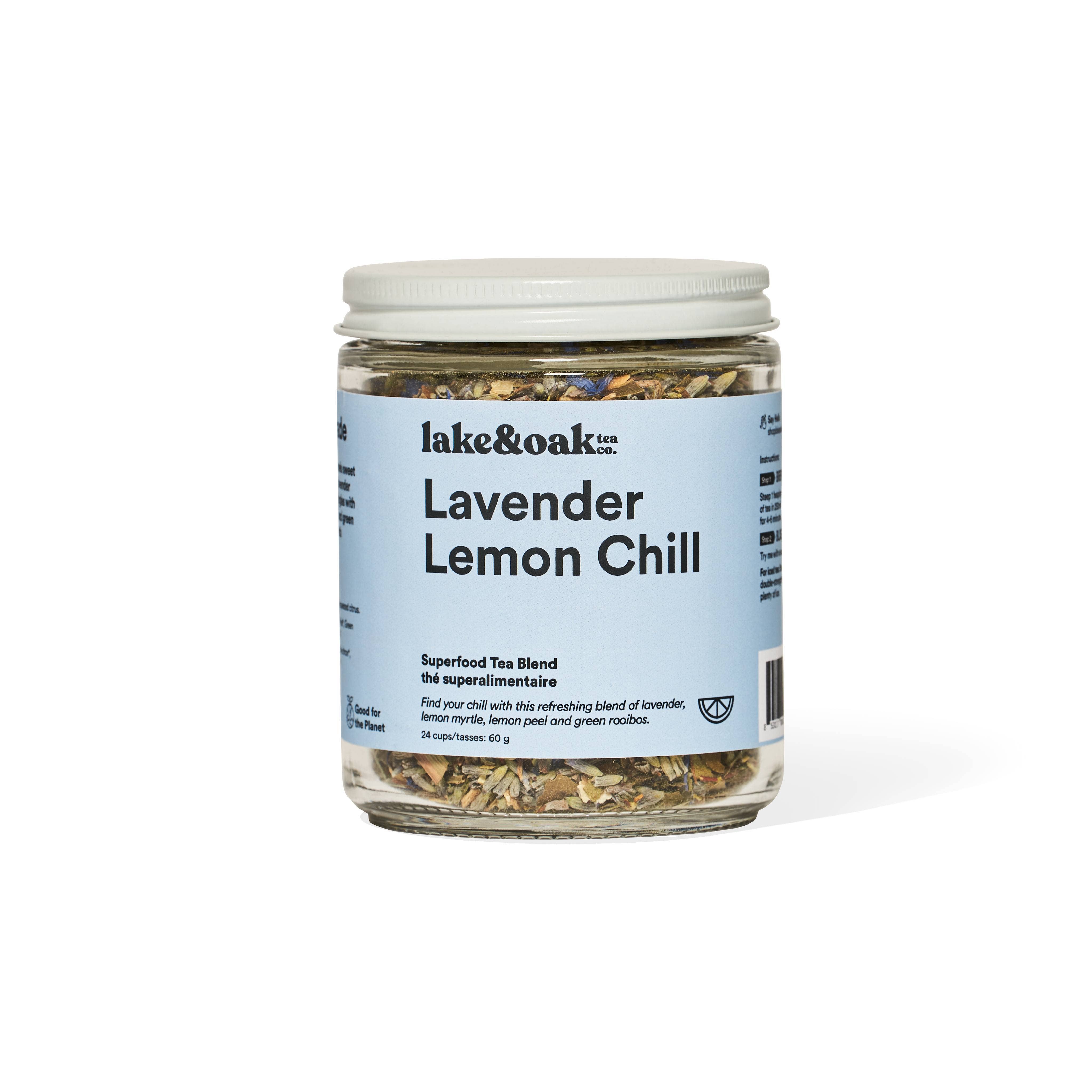 Lake & Oak Tea Co. - Lavender Lemon Chill - Superfood Tea Blend: Retail Glass Jar