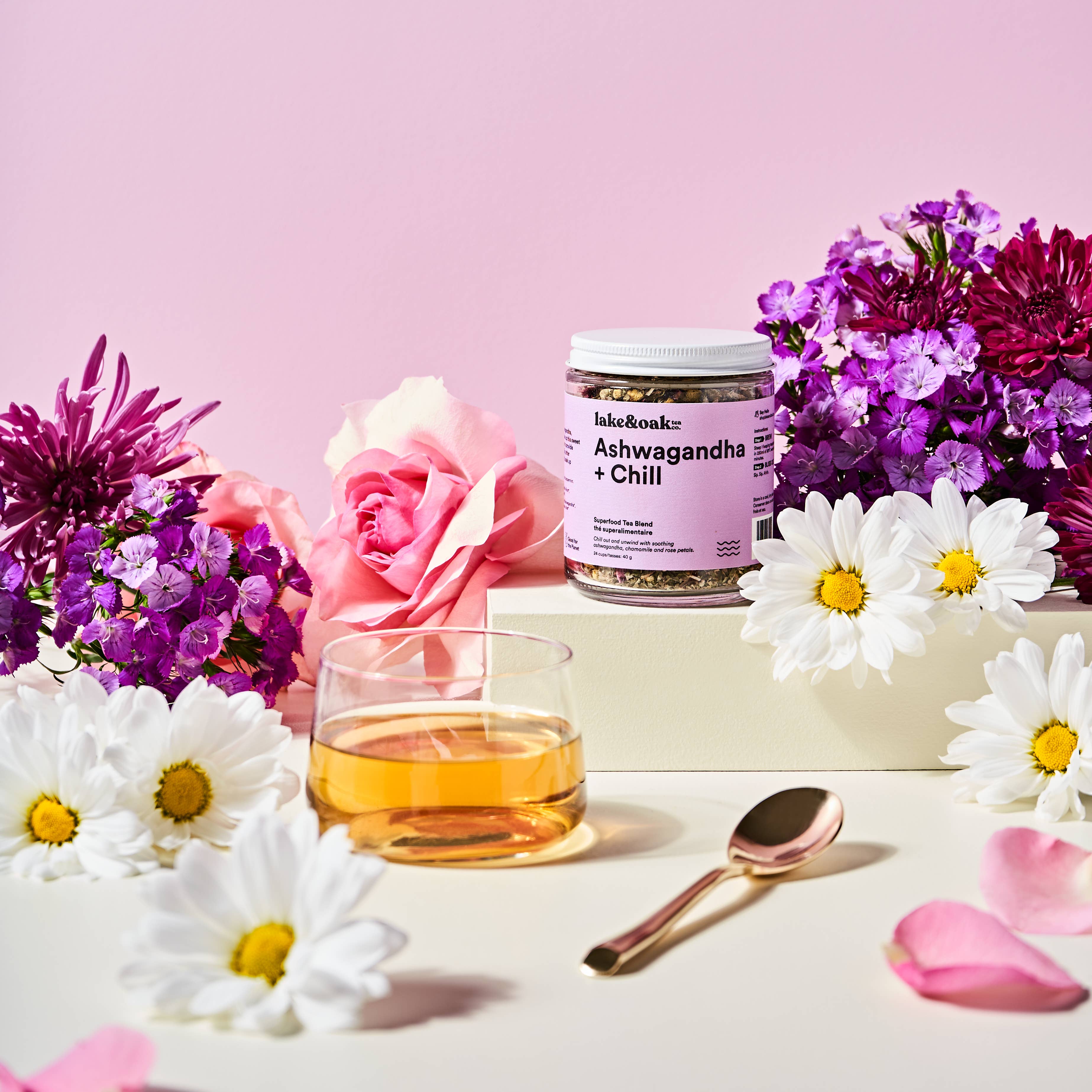 Lake & Oak Tea Co. - Ashwagandha + Chill - Superfood Tea Blend: Plant-Based Pyramid Tea Bags - Retail Pouch