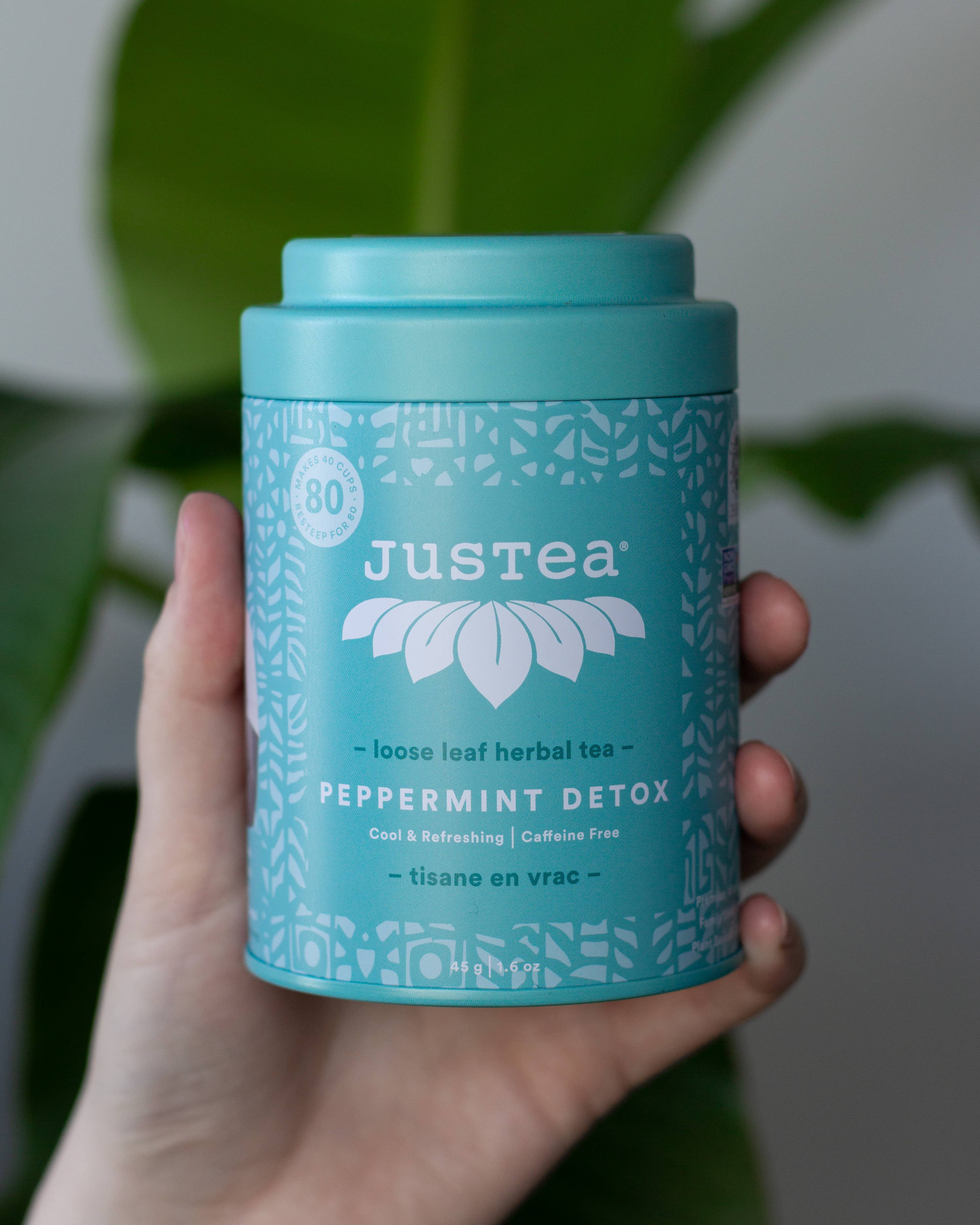 JusTea - Peppermint Detox Tin & Spoon- Organic, Fair-Trade Herbal Tea