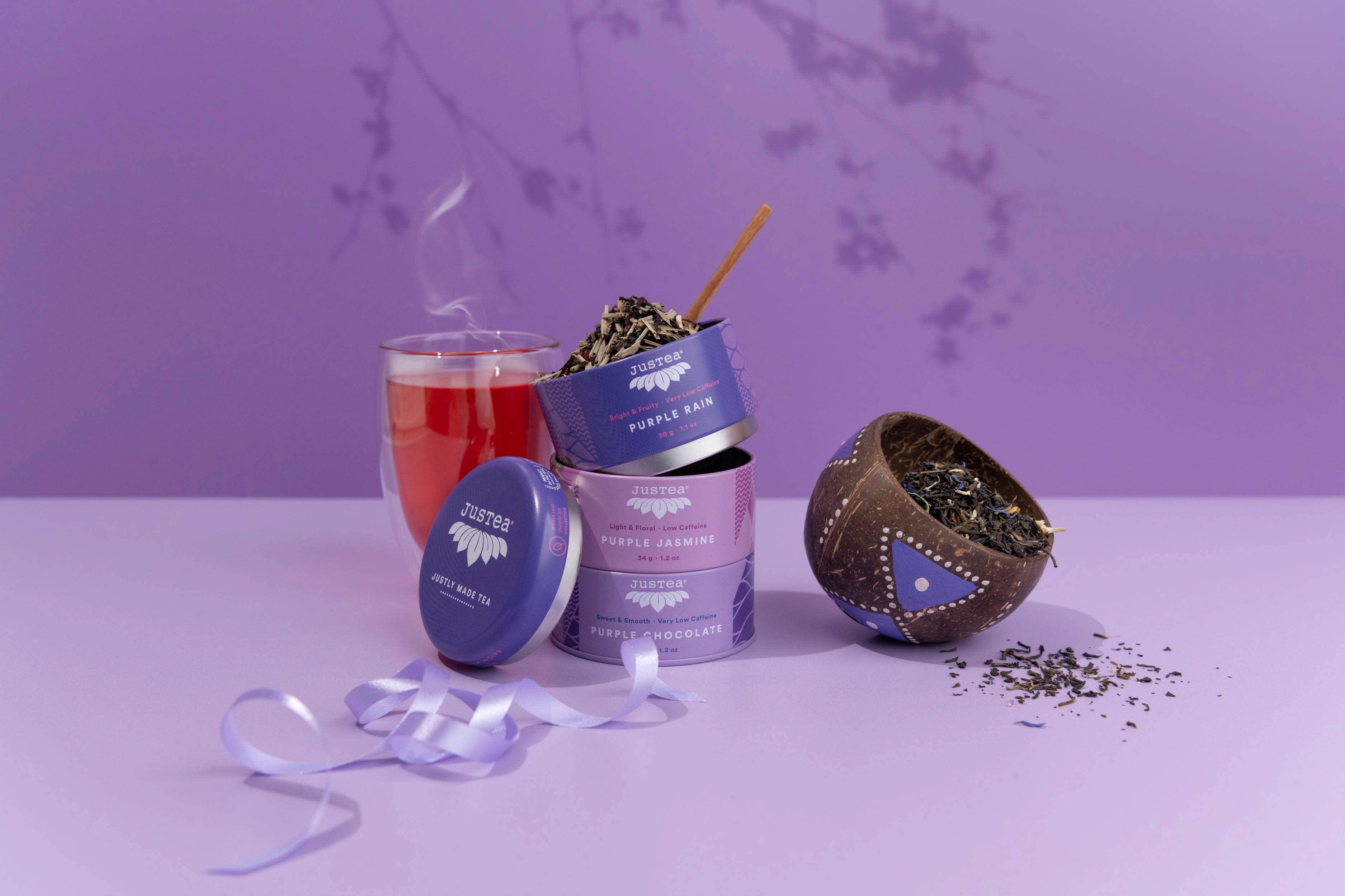 JusTea - Purple Tea Trio Tin & Spoon - Organic, Fair-Trade Tea Gift