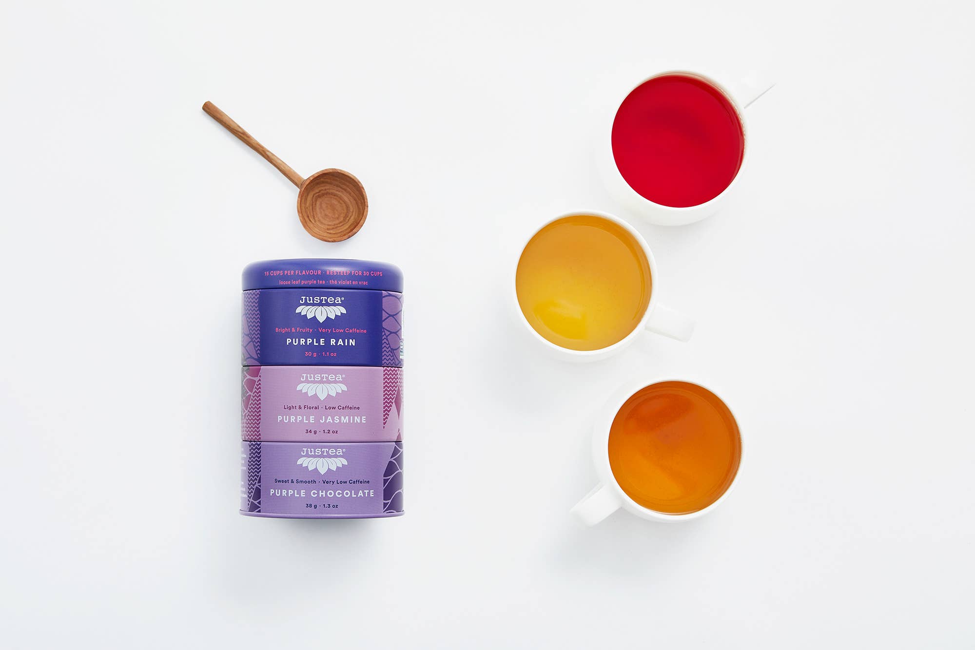 JusTea - Purple Tea Trio Tin & Spoon - Organic, Fair-Trade Tea Gift