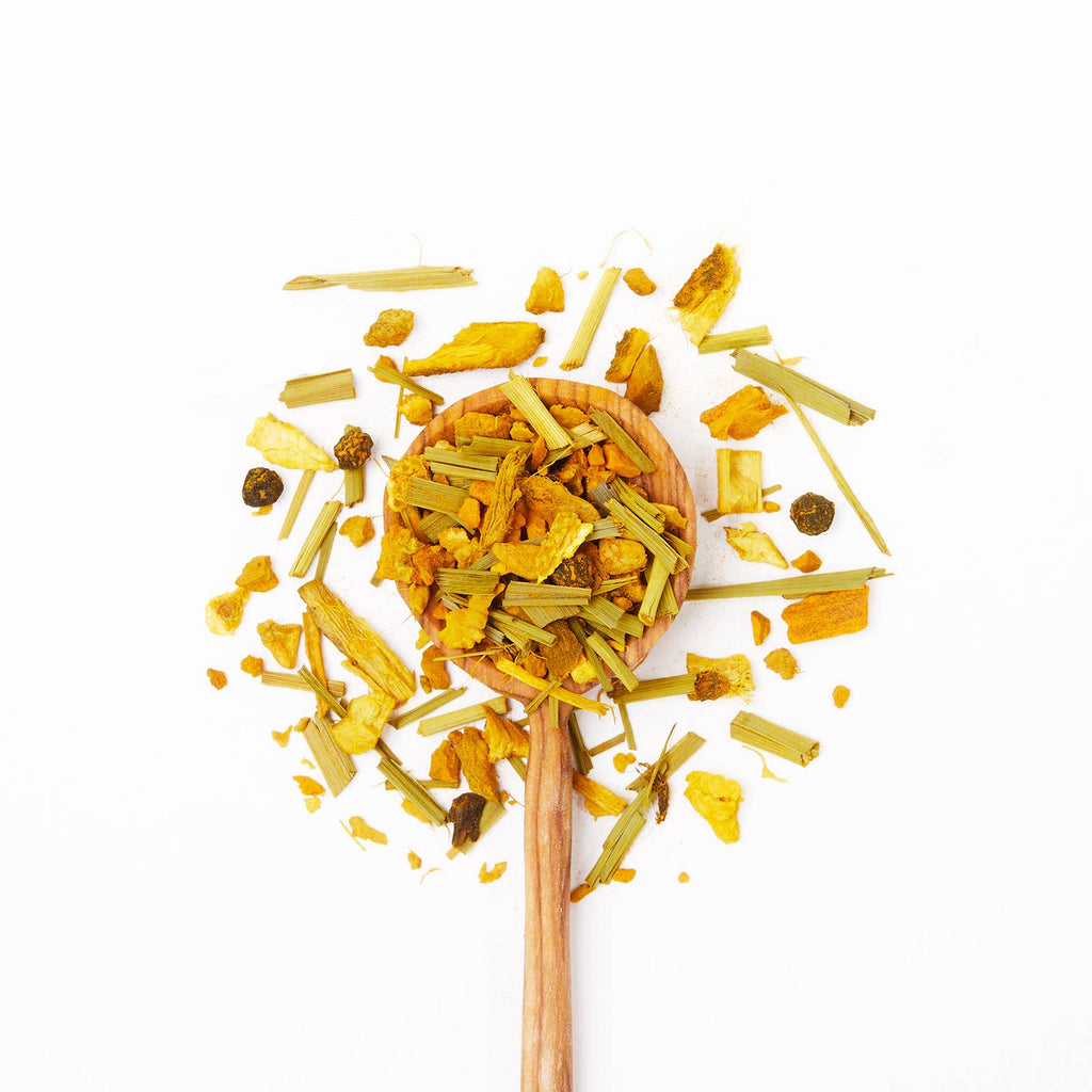 JusTea - Turmeric Ginger Tin & Spoon - Organic, Fair-Trade Herbal Tea