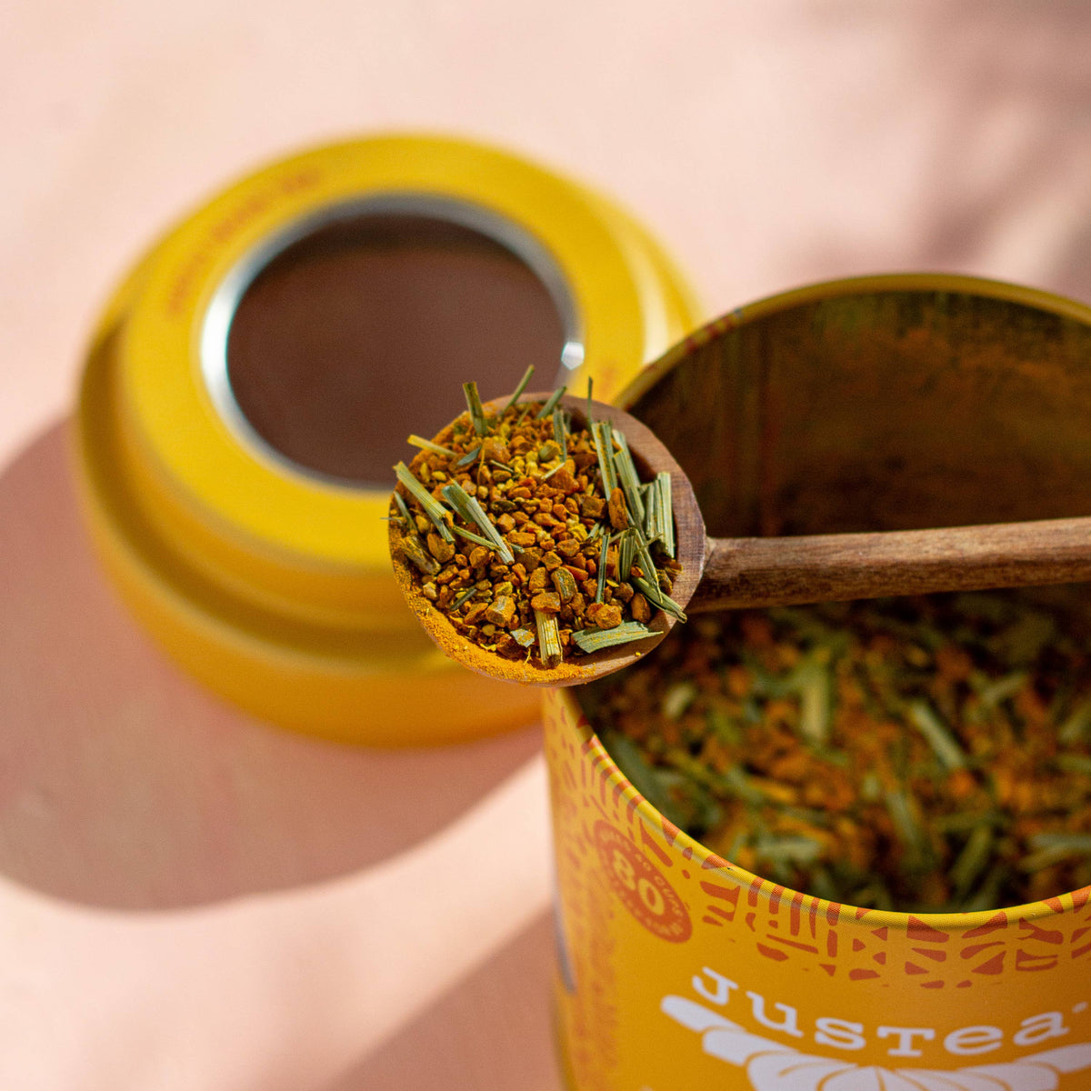 JusTea - Turmeric Ginger Tin & Spoon - Organic, Fair-Trade Herbal Tea