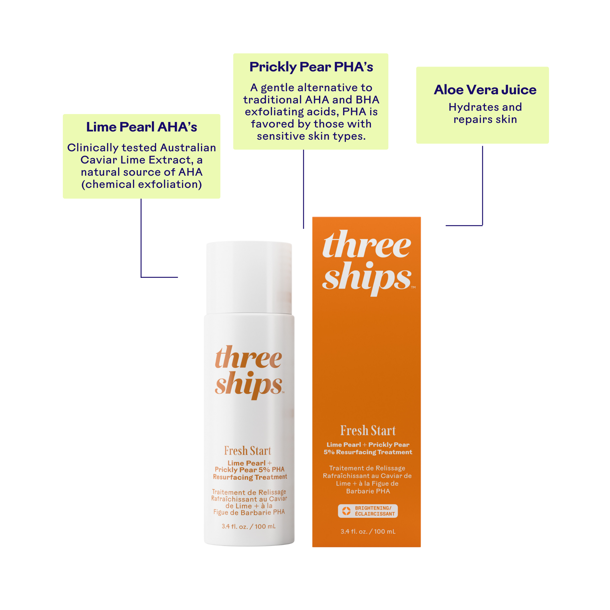 Three Ships - Fresh Start Lime Pearl + Prickly Pear 5% PHA Resurfacing Treatment