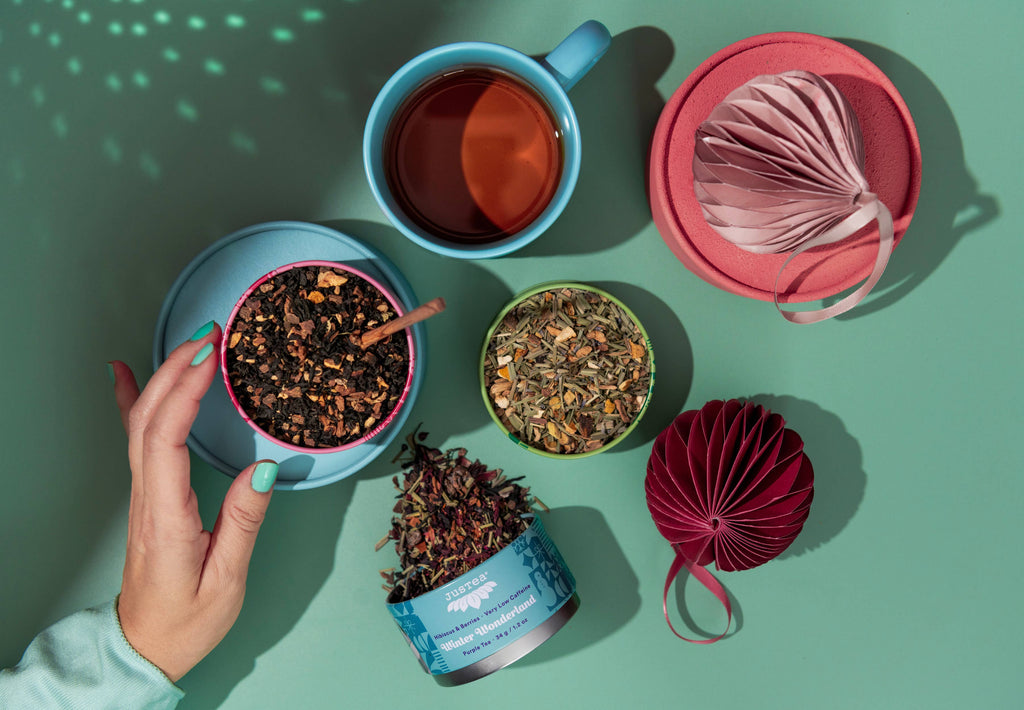 JusTea - Holiday Trio Tin & Spoon - Organic Black, Purple, Herbal Tea