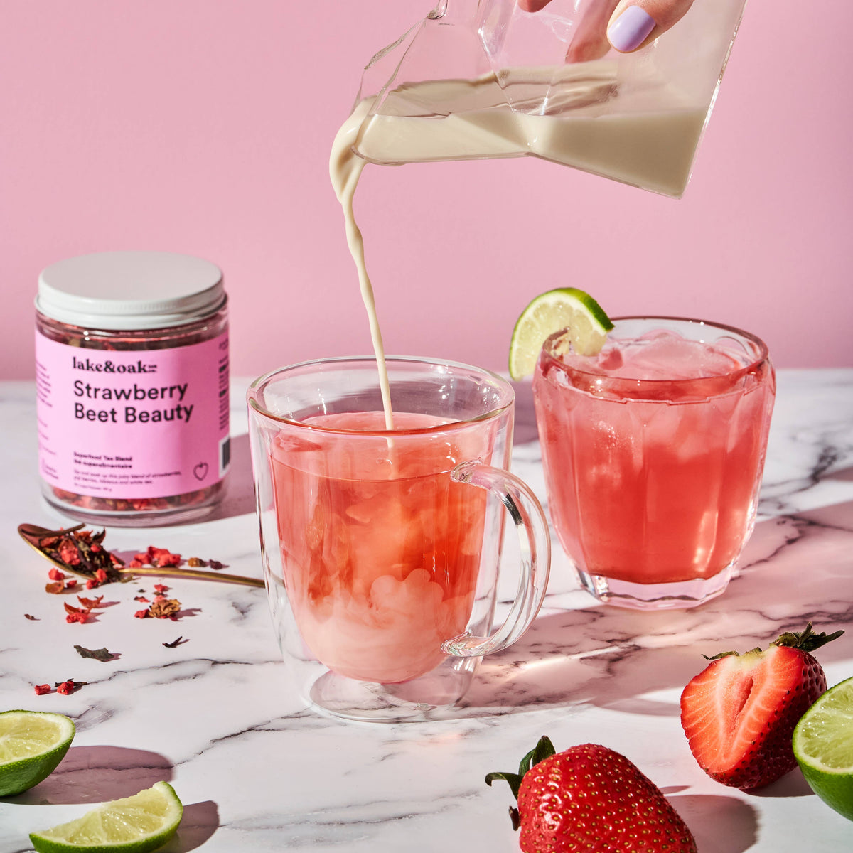 Lake & Oak Tea Co. - Strawberry Beet Beauty- Superfood Tea Blend: Retail Glass Jar