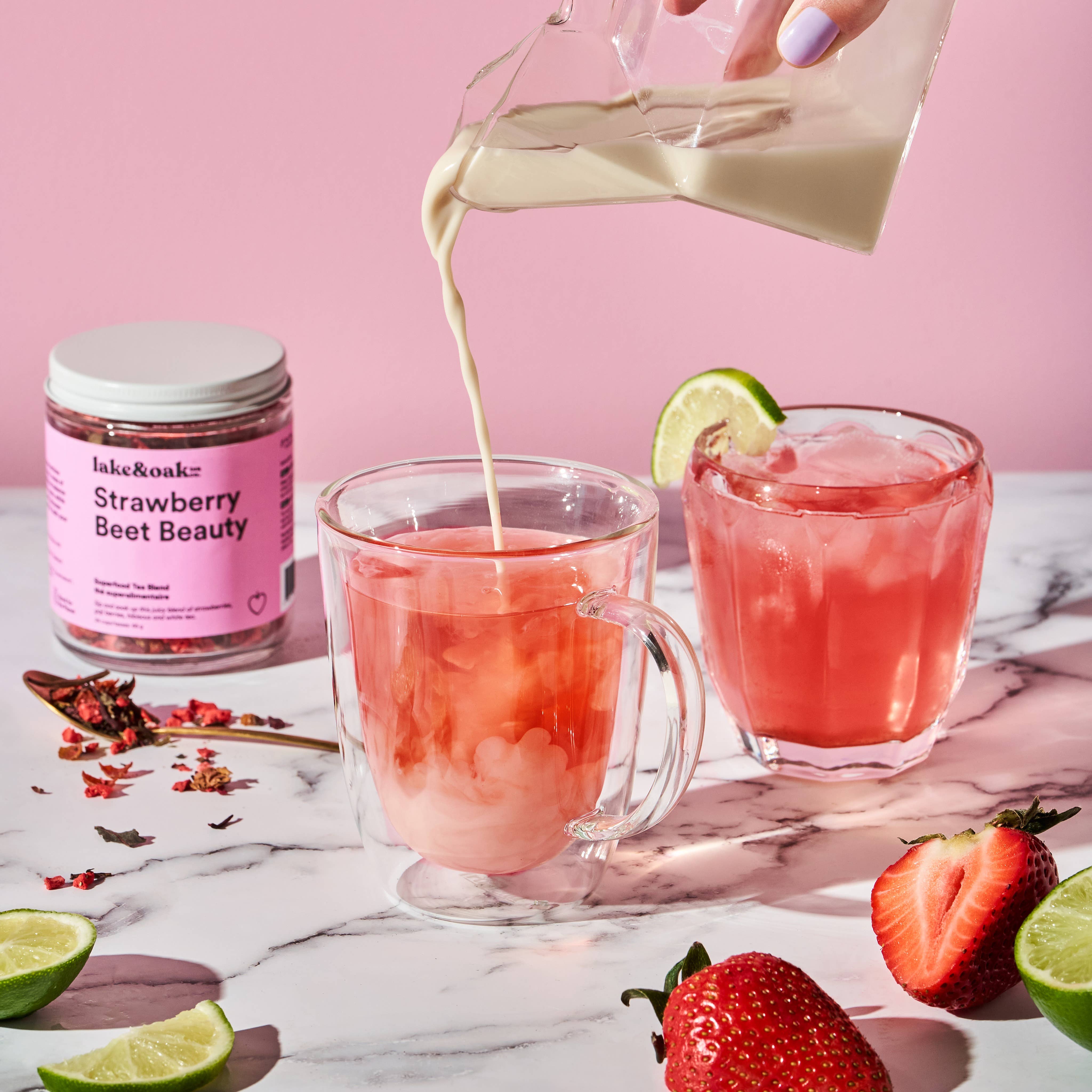 Lake & Oak Tea Co. - Strawberry Beet Beauty- Superfood Tea Blend: Retail Glass Jar