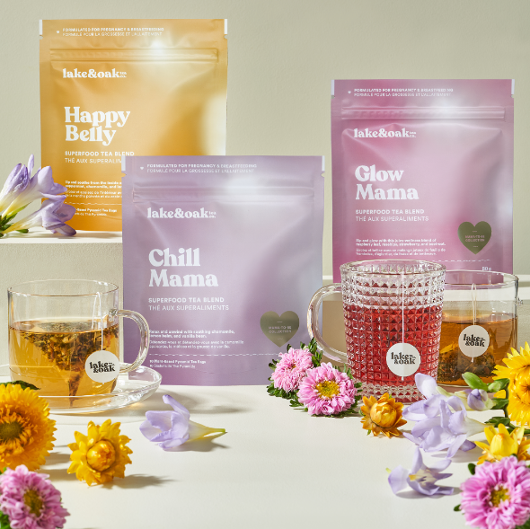 Lake & Oak Tea Co. - Happy Belly - Mama To Be Tea Collection: Plant-Based Pyramid Tea Bags - Retail Pouch