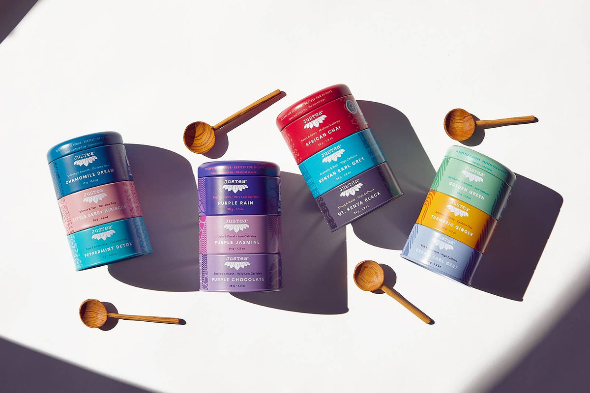 JusTea - Purple Tea Trio Tin & Spoon - Organic, Fair-Trade Tea Gift